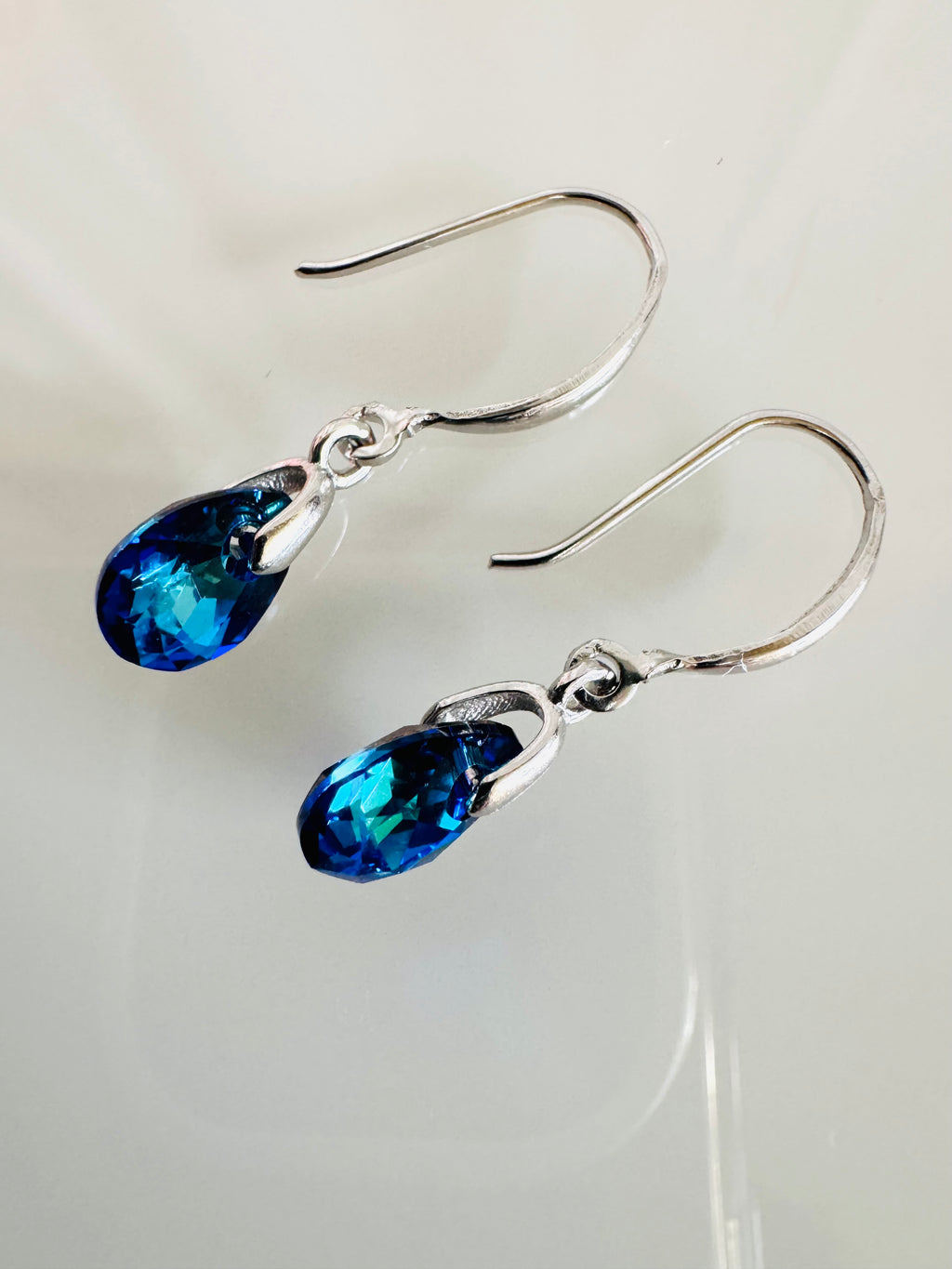 Swarovski Crystal Drop Earrings, Sterling Silver Dangle Earrings, Handmade Australian Jewellery, Pinkish Blue Crystal, Gift for Her