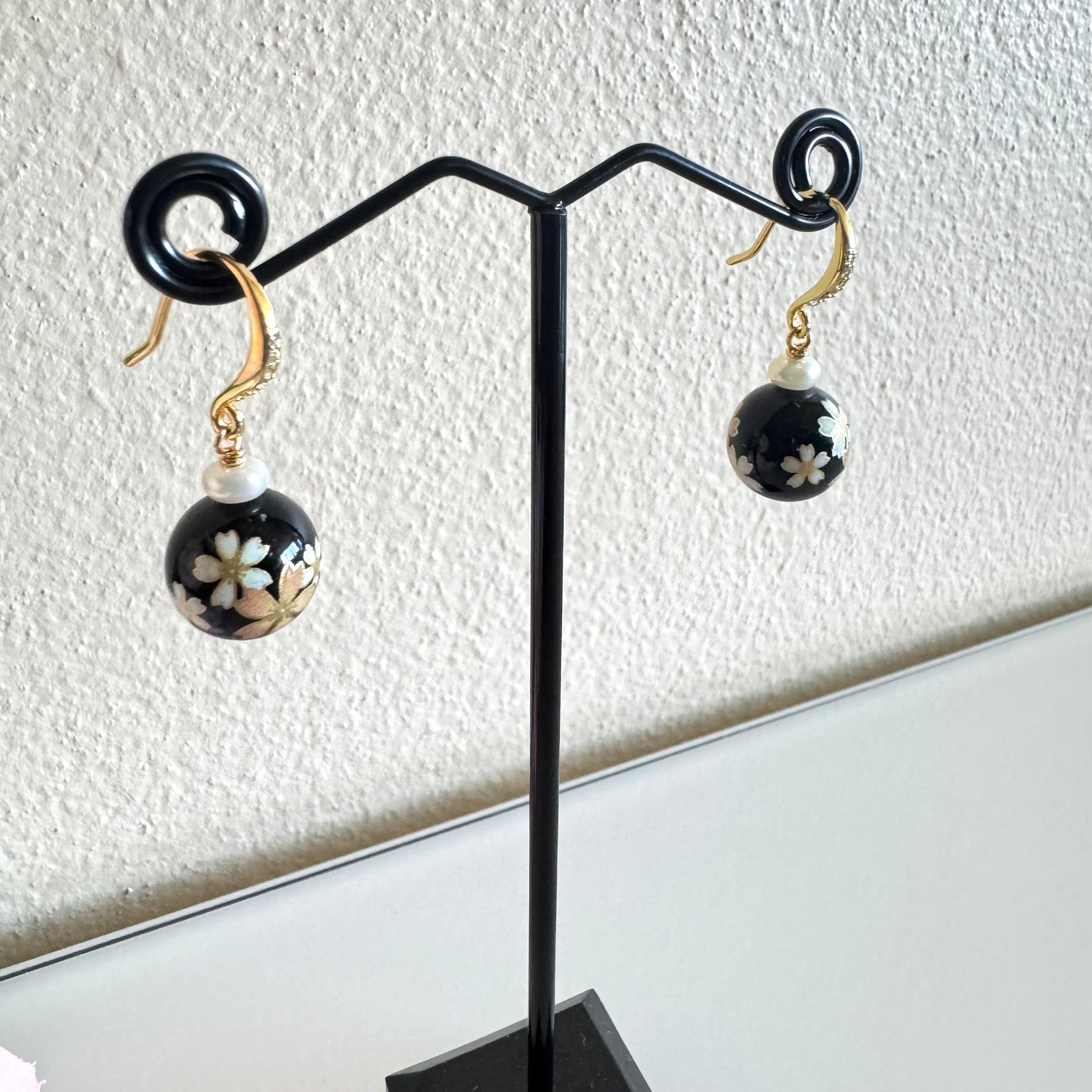 Sterling silver Japanese tensha beads and freshwater pearl earrings