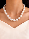 Large White Colour Off Round Pearl Necklace, 925 Sterling Silver Puch Clasp, Genuine Pearl Jewelry, Handcrafted in Australia, Exclusive Gift