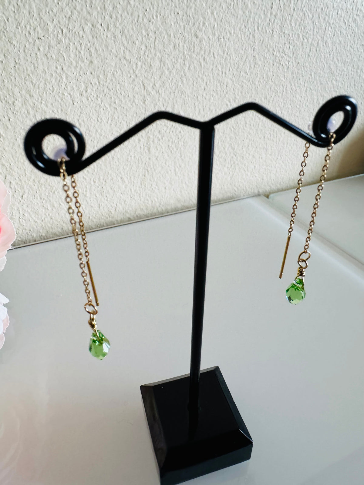 Swarovski Crystal Drop Earrings, Surgical Stainless Gold Dangle Chain Earrings, Handmade Australian Jewellery, Peridot Green Colour