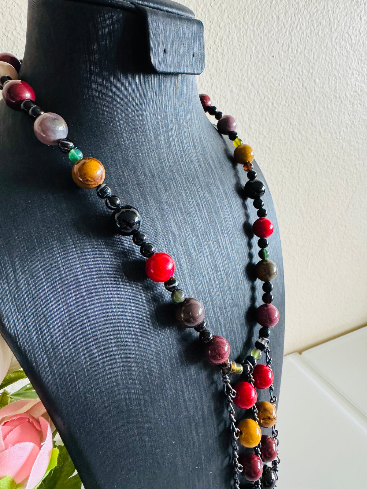 Mookaite Jasper and Red Shell Pearl Necklace, Surgical Stainless Steel Clasp, Tarnish Resistant Brass Chain, Gift for Her, Handmade Sydney