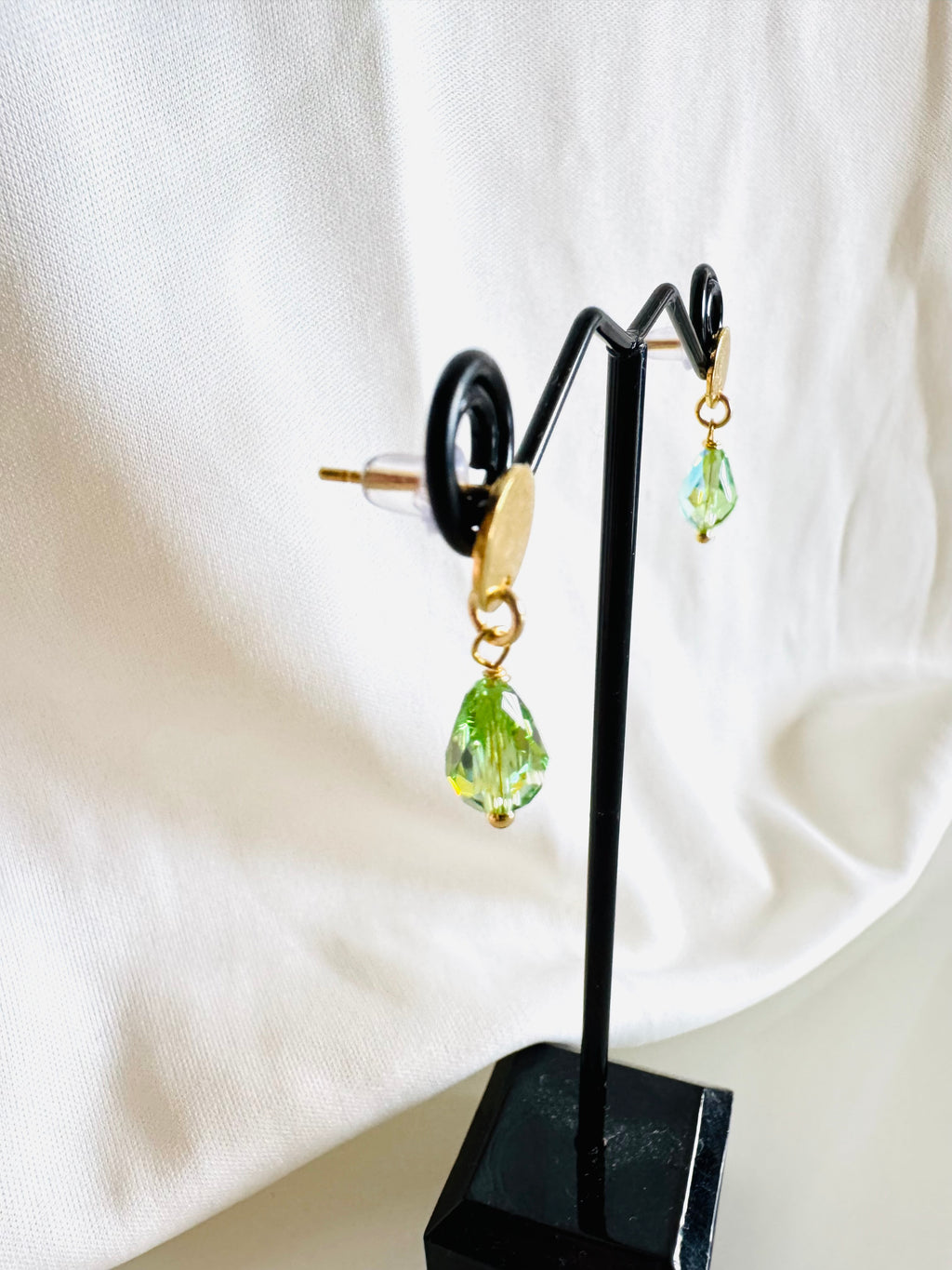 Peridot Green Crystal Drop Earrings, Swarovski Crystal & Surgical Stainless Gold Studs , Handmade in Australia