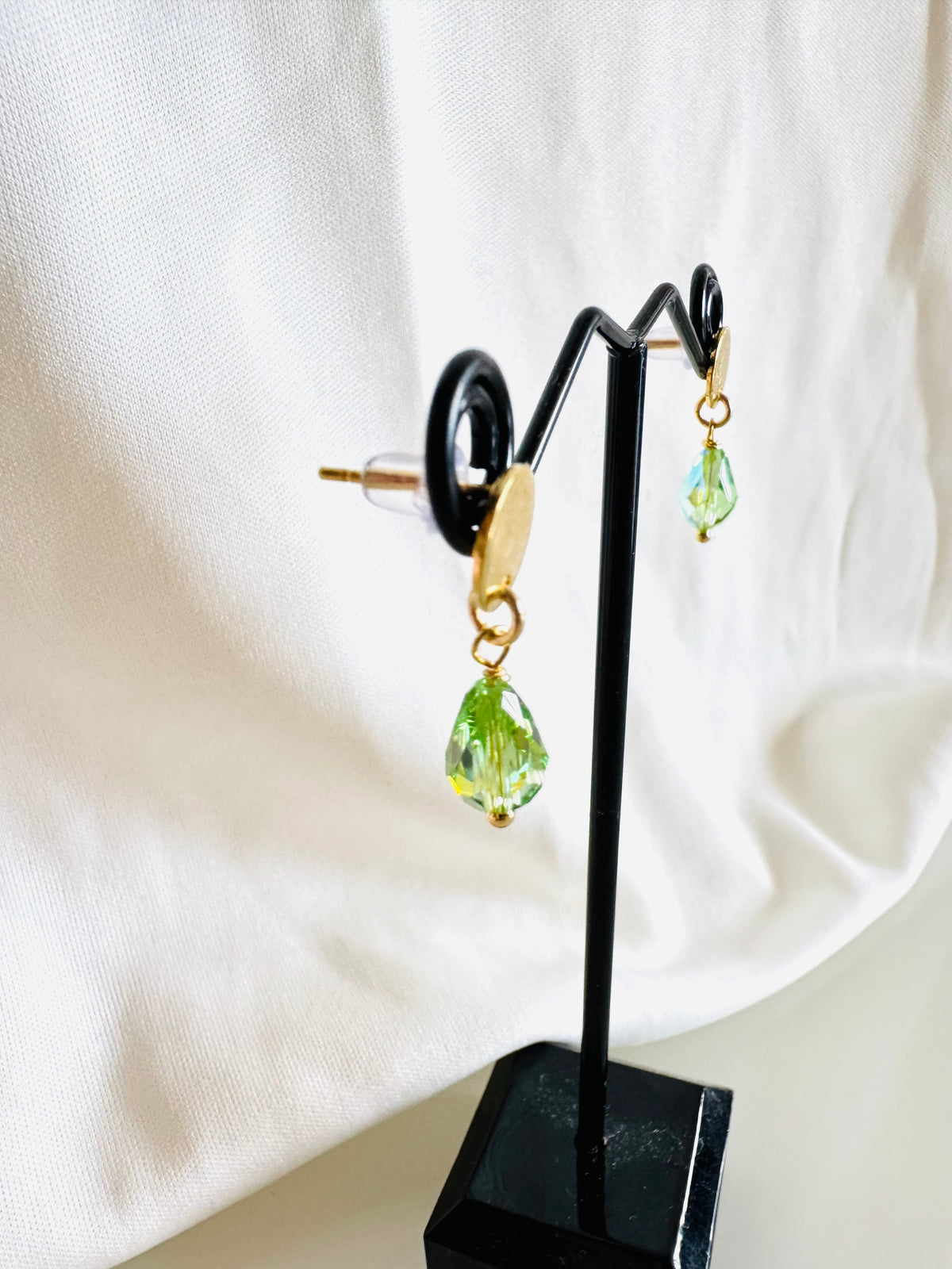 Peridot Green Crystal Drop Earrings, Swarovski Crystal & Surgical Stainless Gold Studs , Handmade in Australia