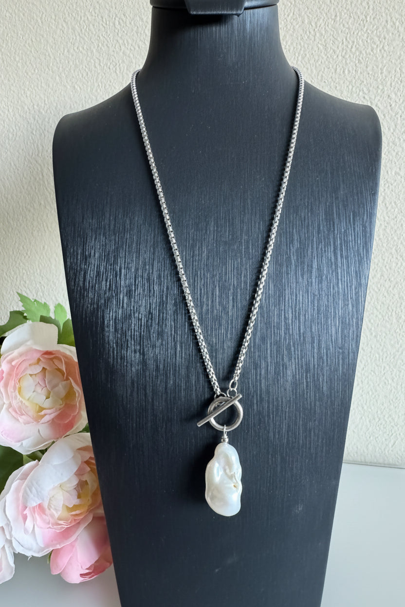 Natural freshwater baroque pearl necklace with stainless chain(Tarnish free & water proof)