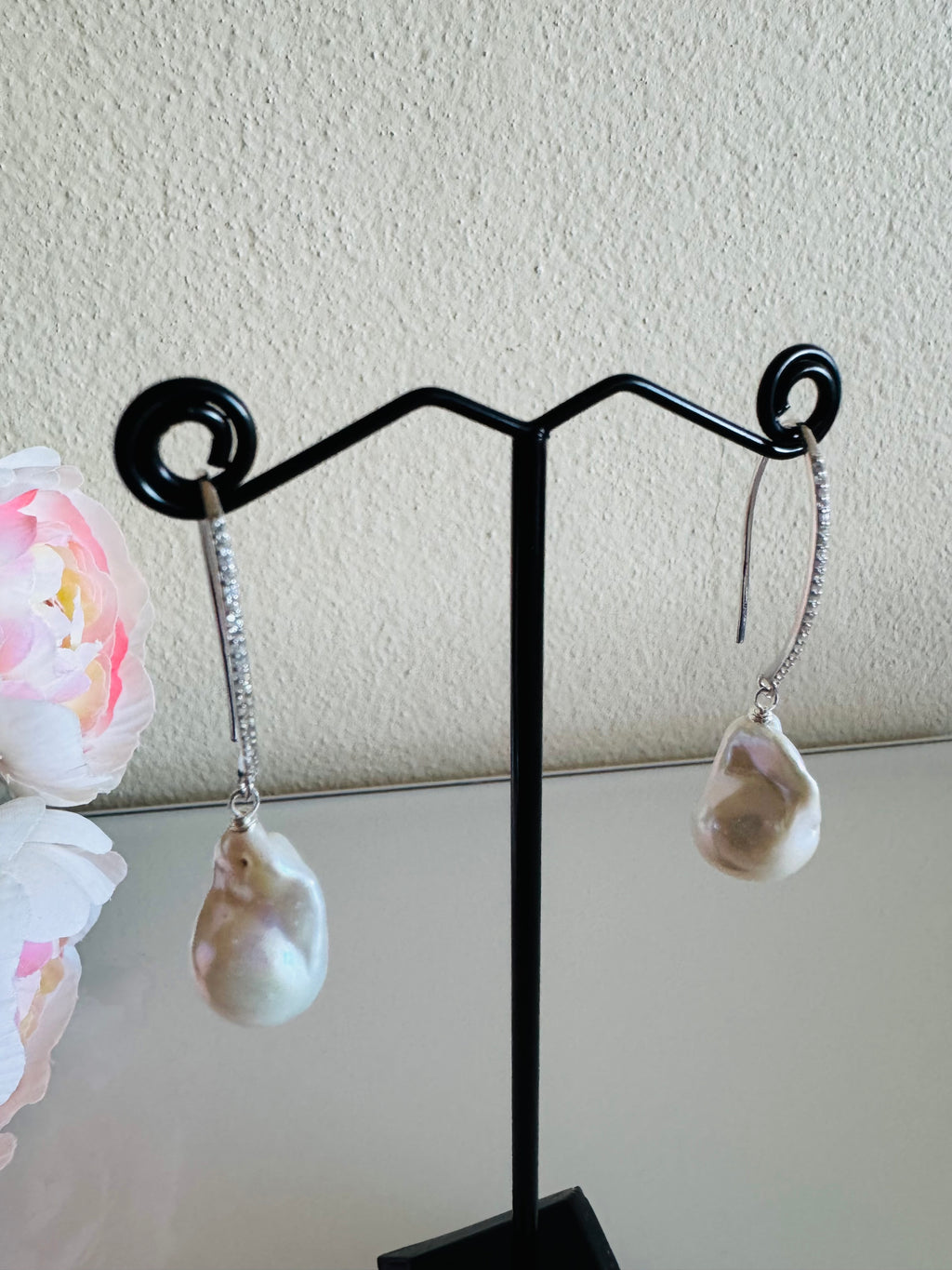925 Sterling Silver Baroque Pearl Drop Earrings, Rhodium Plated Freshwater Pearl Dangle Earrings, Elegant Bridal Jewellery, Anniversary Gift