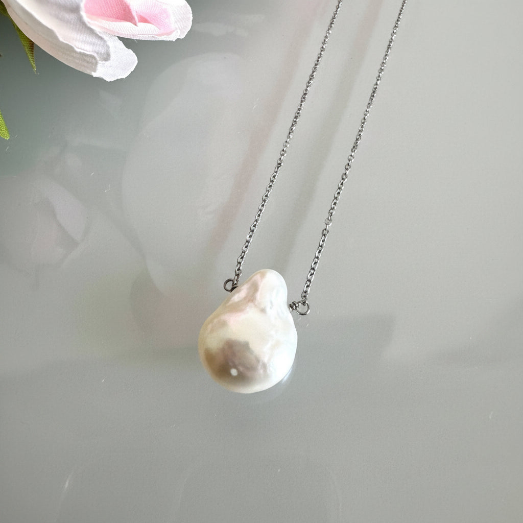 Natural Freshwater pearl necklace with stainless chain(Tarnish free & water proof)
