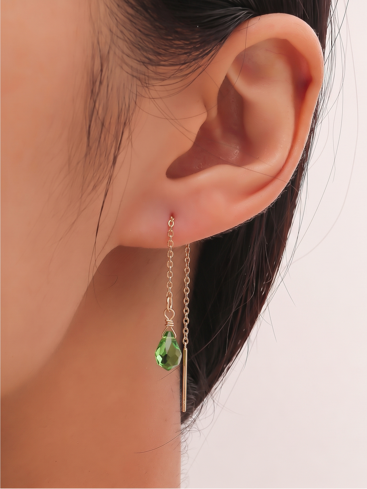 Swarovski Crystal Drop Earrings, Surgical Stainless Gold Dangle Chain Earrings, Handmade Australian Jewellery, Peridot Green Colour