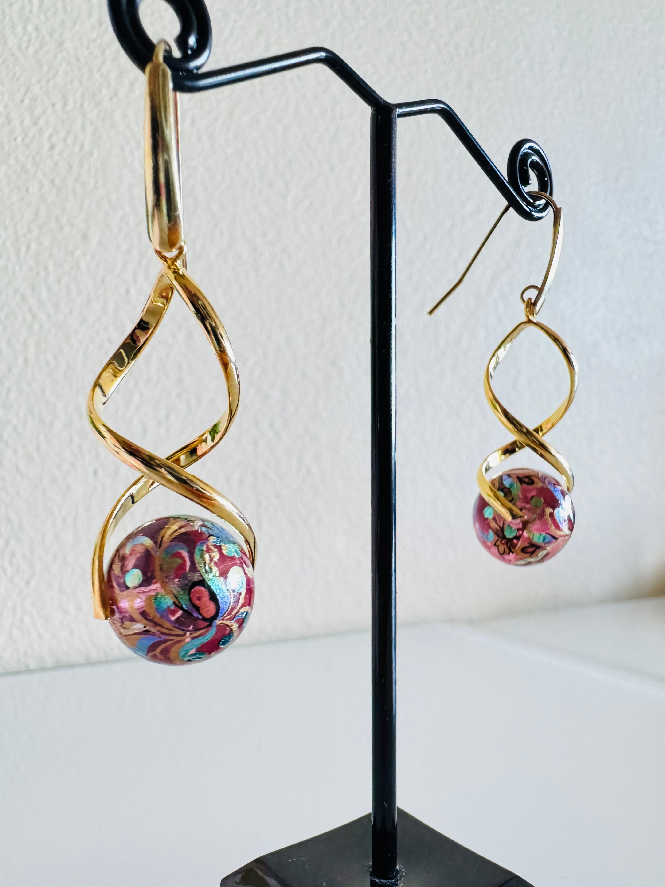 Japanese tensha beads earrings with surgical gold stainless steel hooks