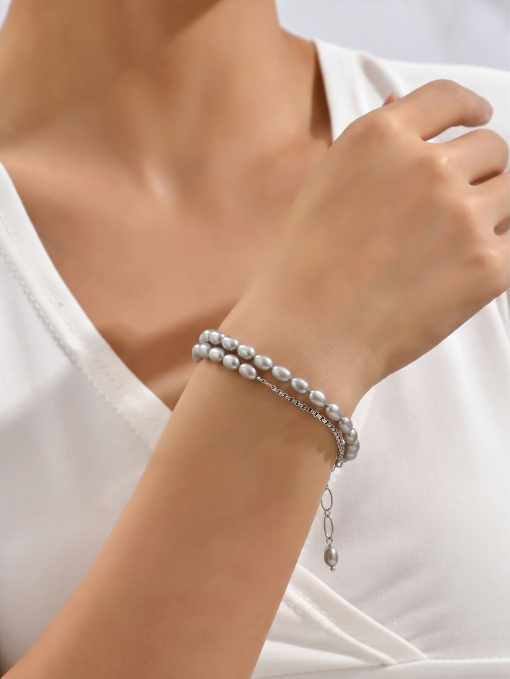 Freshwater Grey Colour Pearl Wrapping Bracelet, Real Pearl Jewellery, Waterproof Surgical Stainless Chain & Adjustable Clasps, Gift for Her