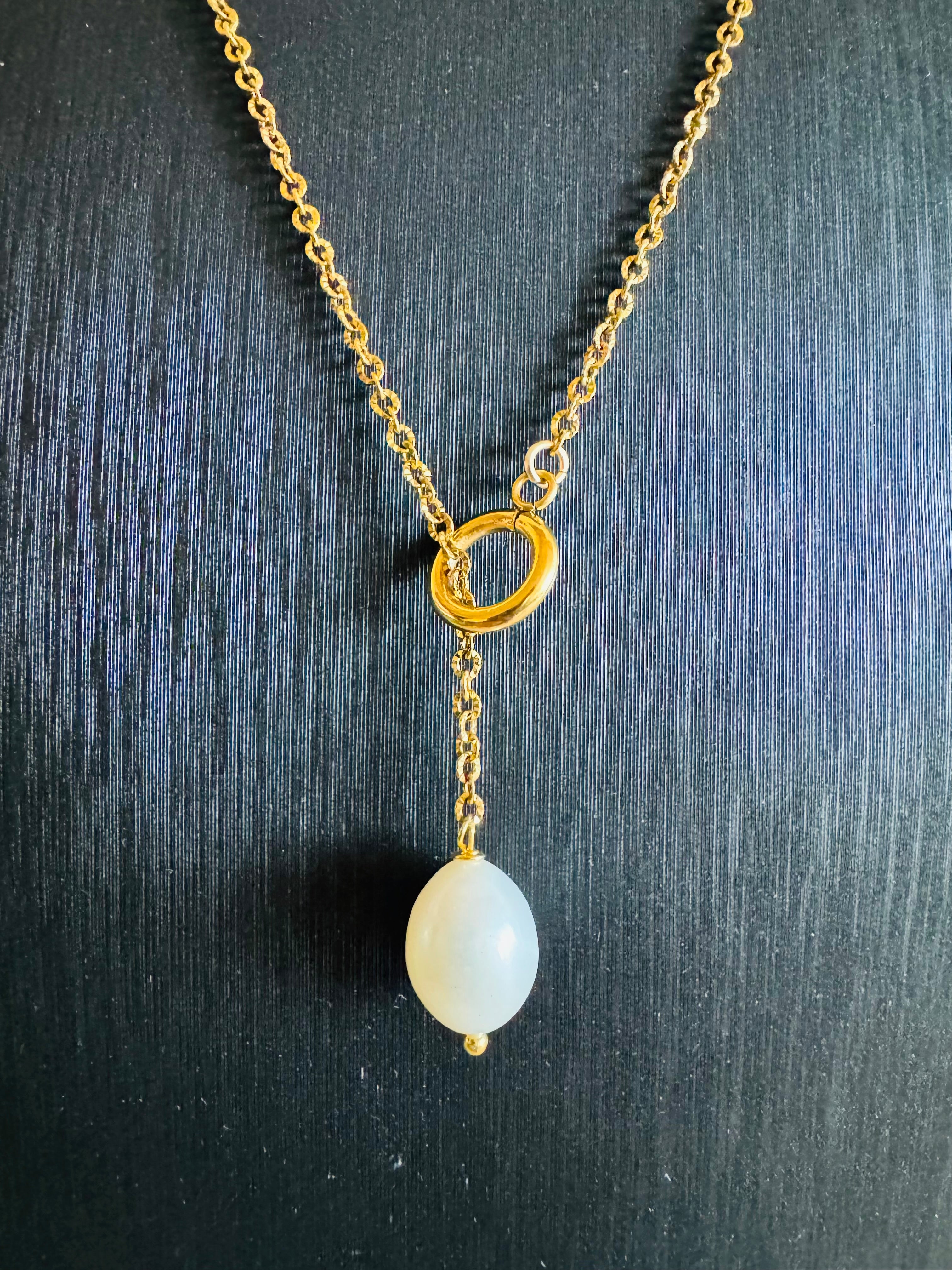Handmade Freshwater Pearl Necklace, Gold Surgical Stainless Steel Chain Choker, Tarnish Free, Waterproof Necklace, Minimalist Dangle Jewelry