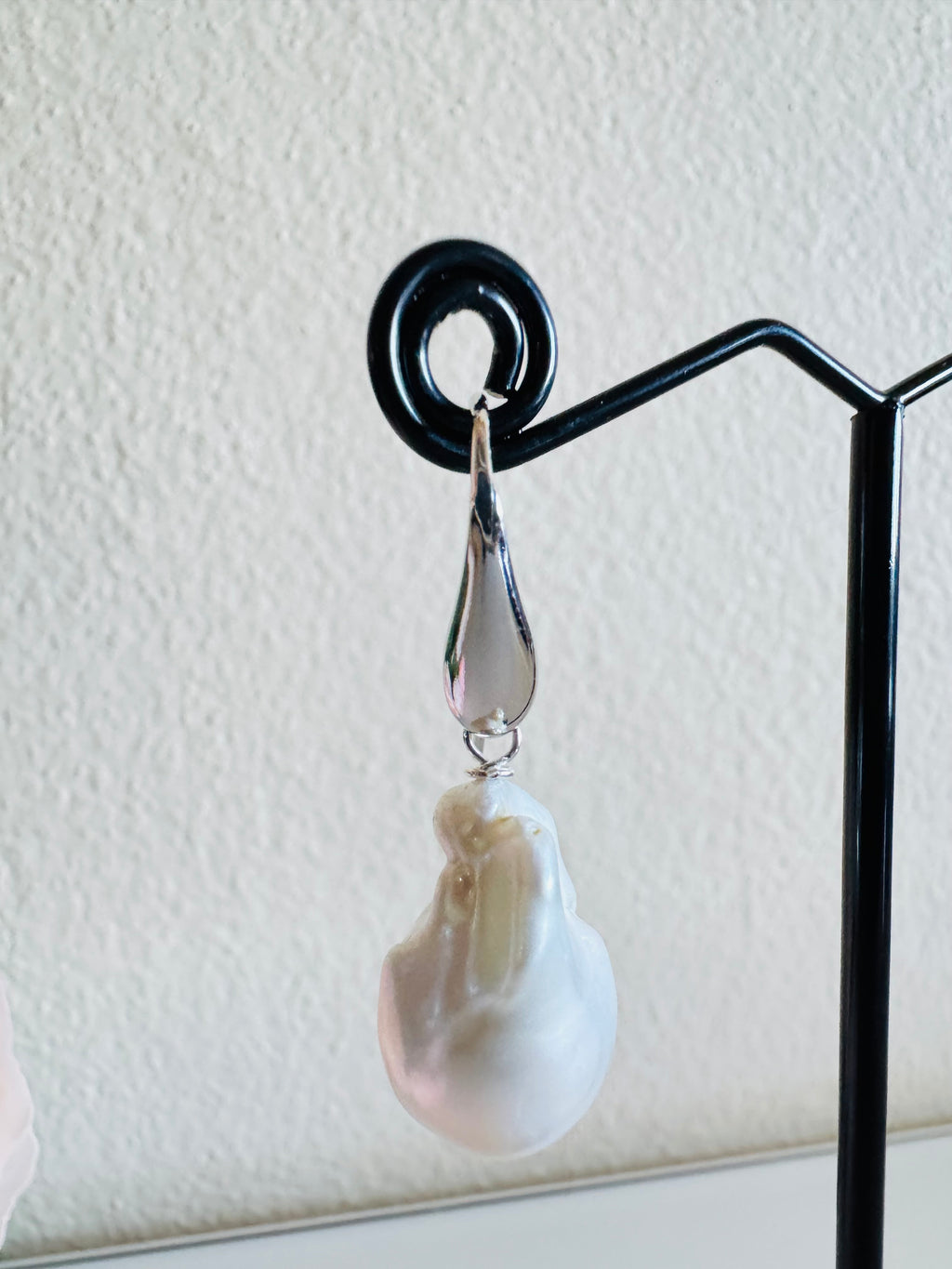 925 Sterling Silver Rhodium Plated Freshwater Pearl Drop Earrings, Large Baroque Dangle, Elegant Bridal Jewellery, Anniversary Gift