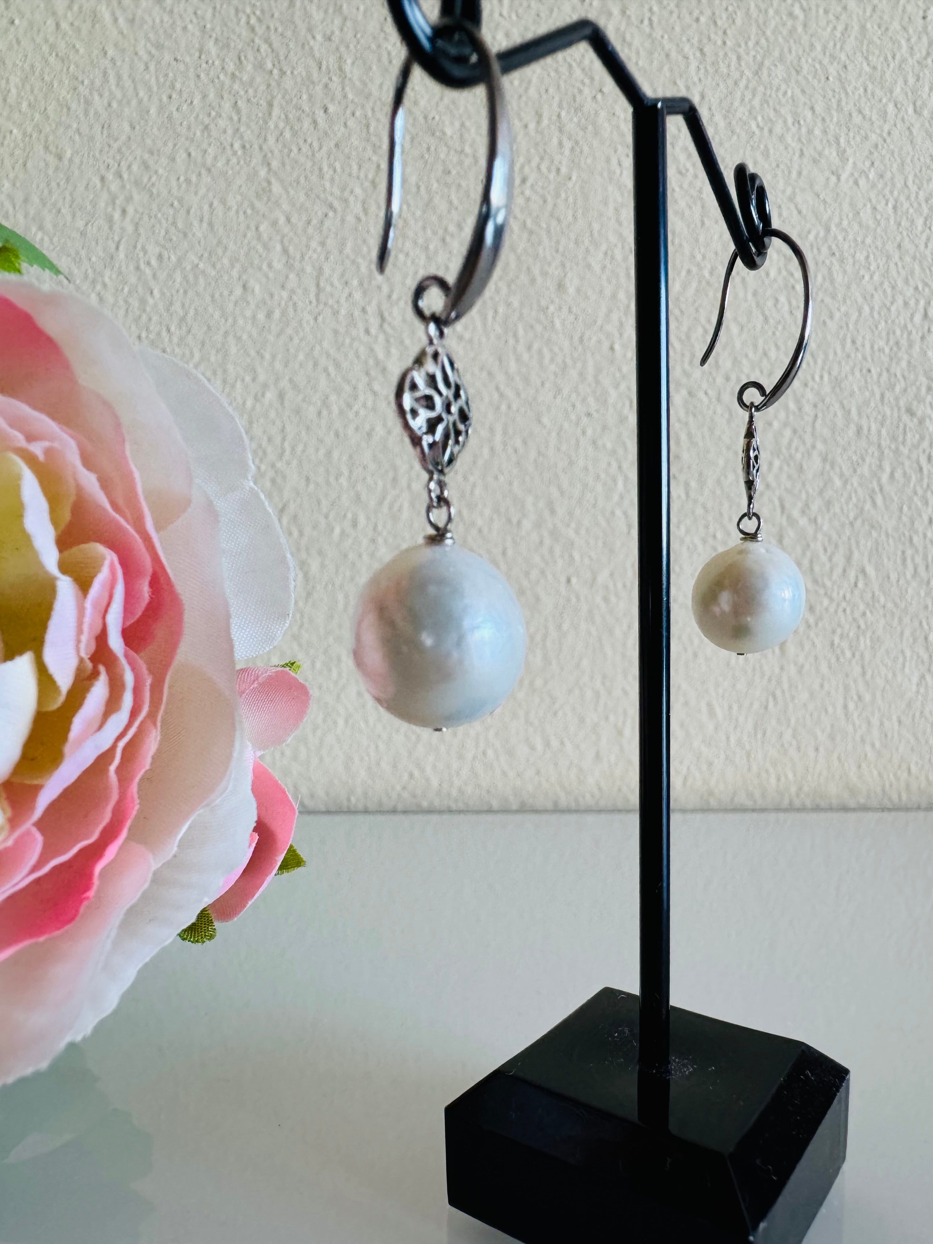Freshwater Roundish Pearl Drop Earrings With Surgical Stainless Hooks, Dangle, Elegant Bridal Jewellery, Anniversary Gift, 13mm Pearl