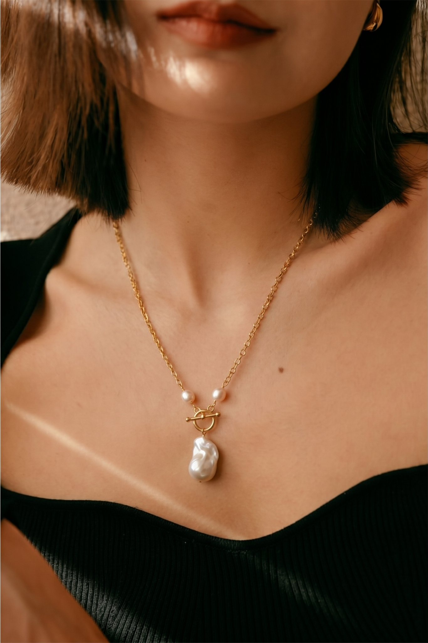Freshwater baroque pearl necklace with stainless gold chain(Tarnish free & water proof)