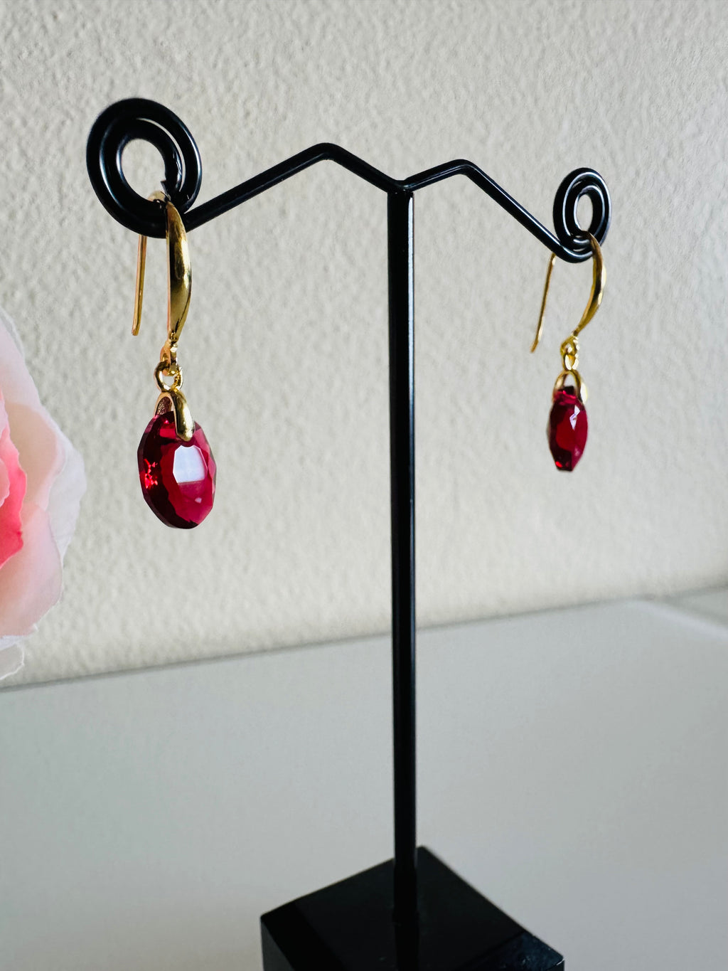 Swarovski Crystal Drop Earrings, Sterling Silver Gold Dangle Earrings, Handmade Australian Jewellery, Red Crystal Earrings, Gift for Her