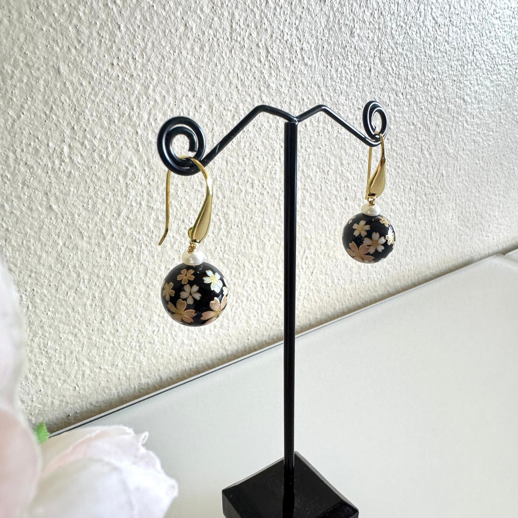 Sterling silver Japanese tensha beads and freshwater pearl earrings