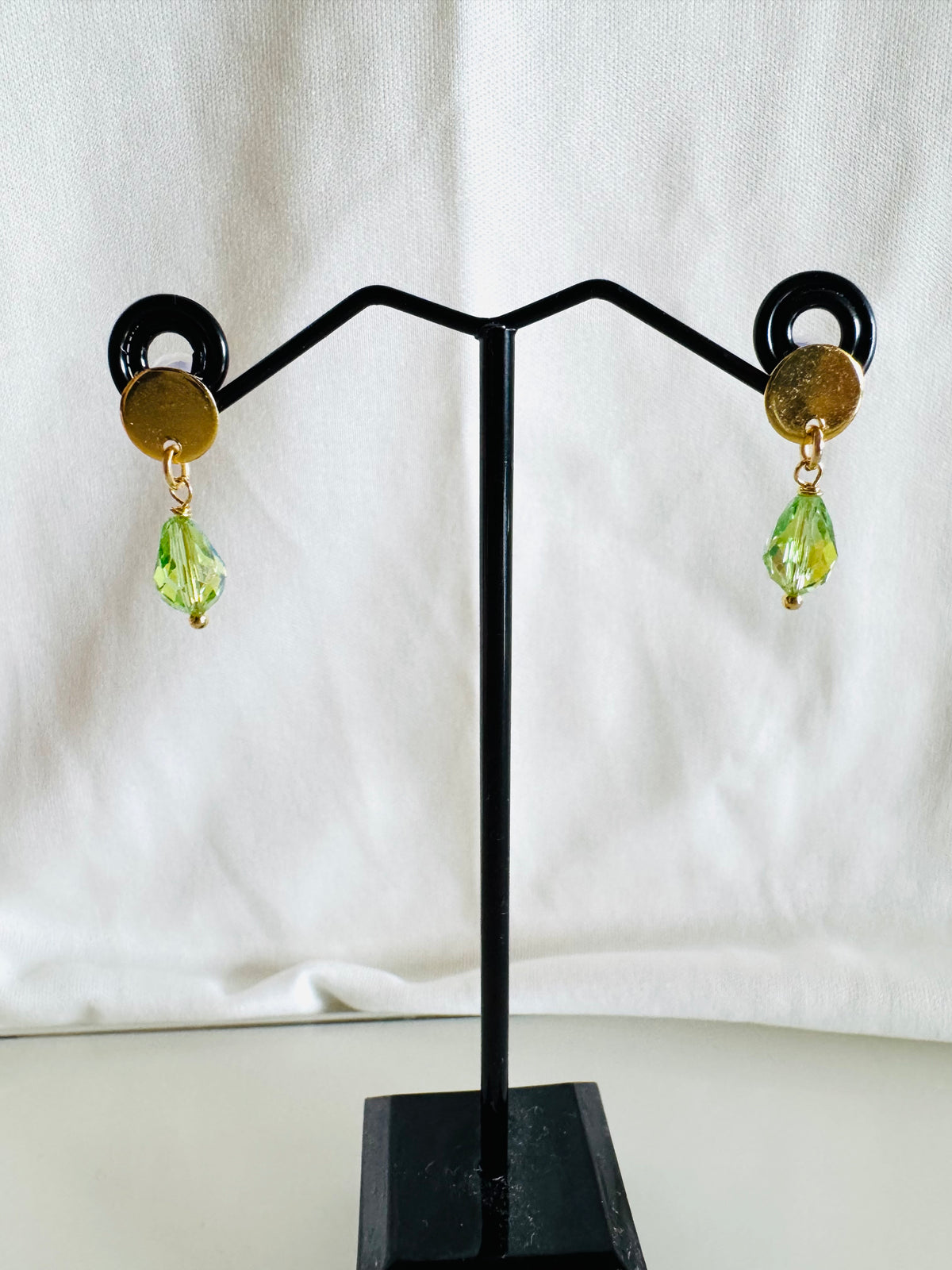 Peridot Green Crystal Drop Earrings, Swarovski Crystal & Surgical Stainless Gold Studs , Handmade in Australia