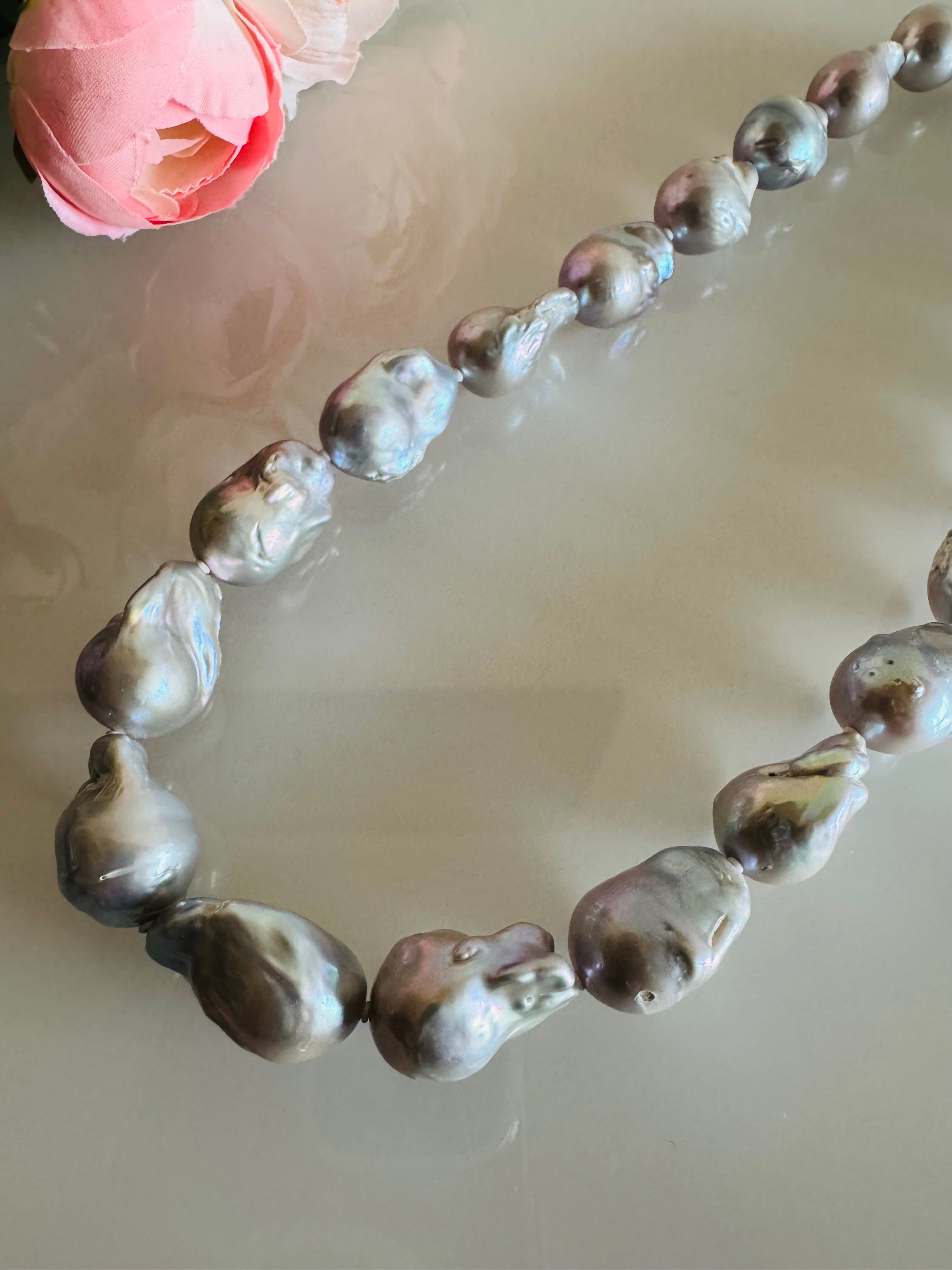 Large Grey Colour Baroque Pearl Necklace, 925 Sterling Silver Puch Clasp, Genuine Pearl Jewelry, Handcrafted in Australia, Exclusive Gift