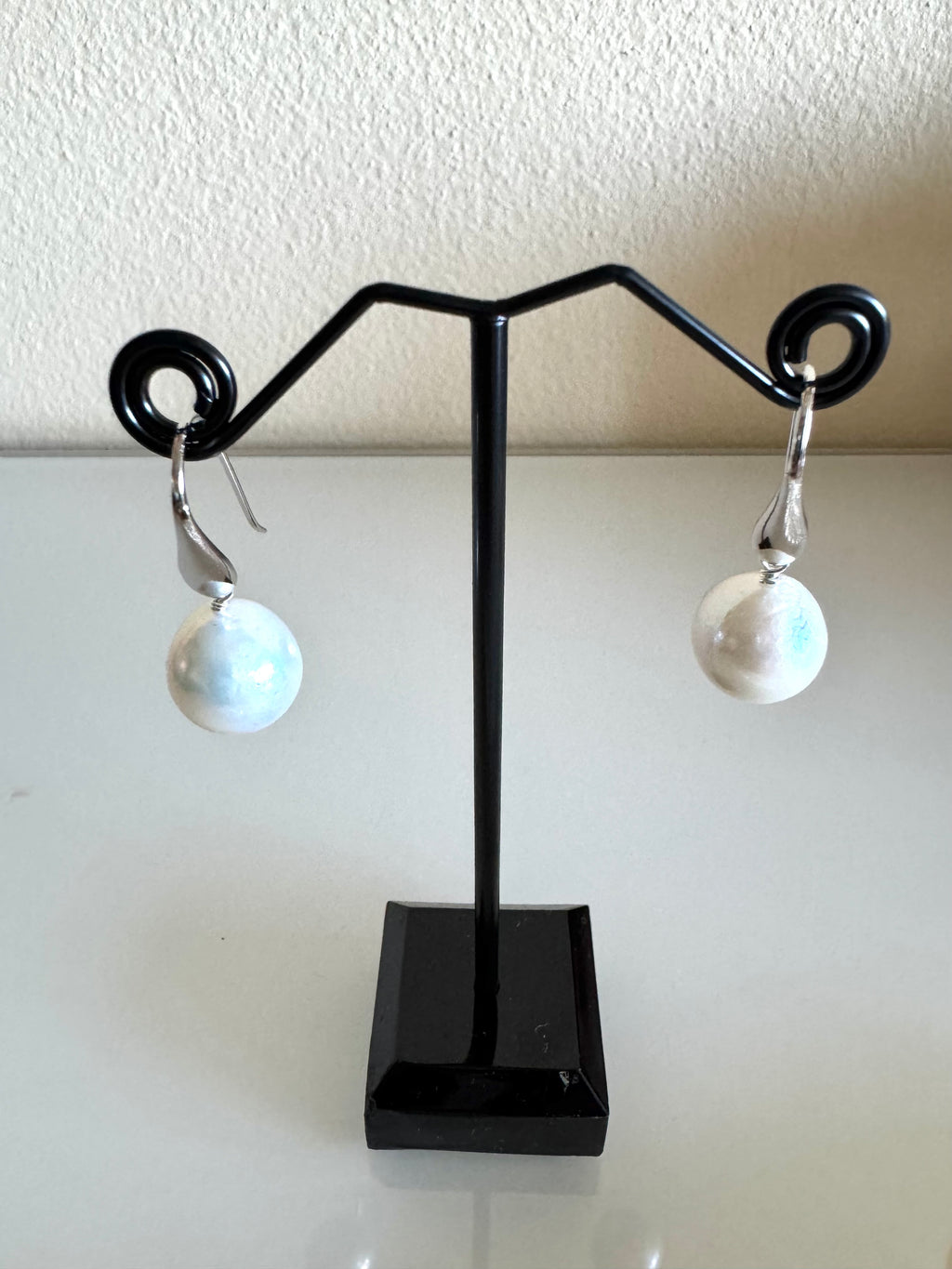 Sterling Silver Semi Round Freshwater Drop Pearl Earrings,Handmade Australia, Gift for Her