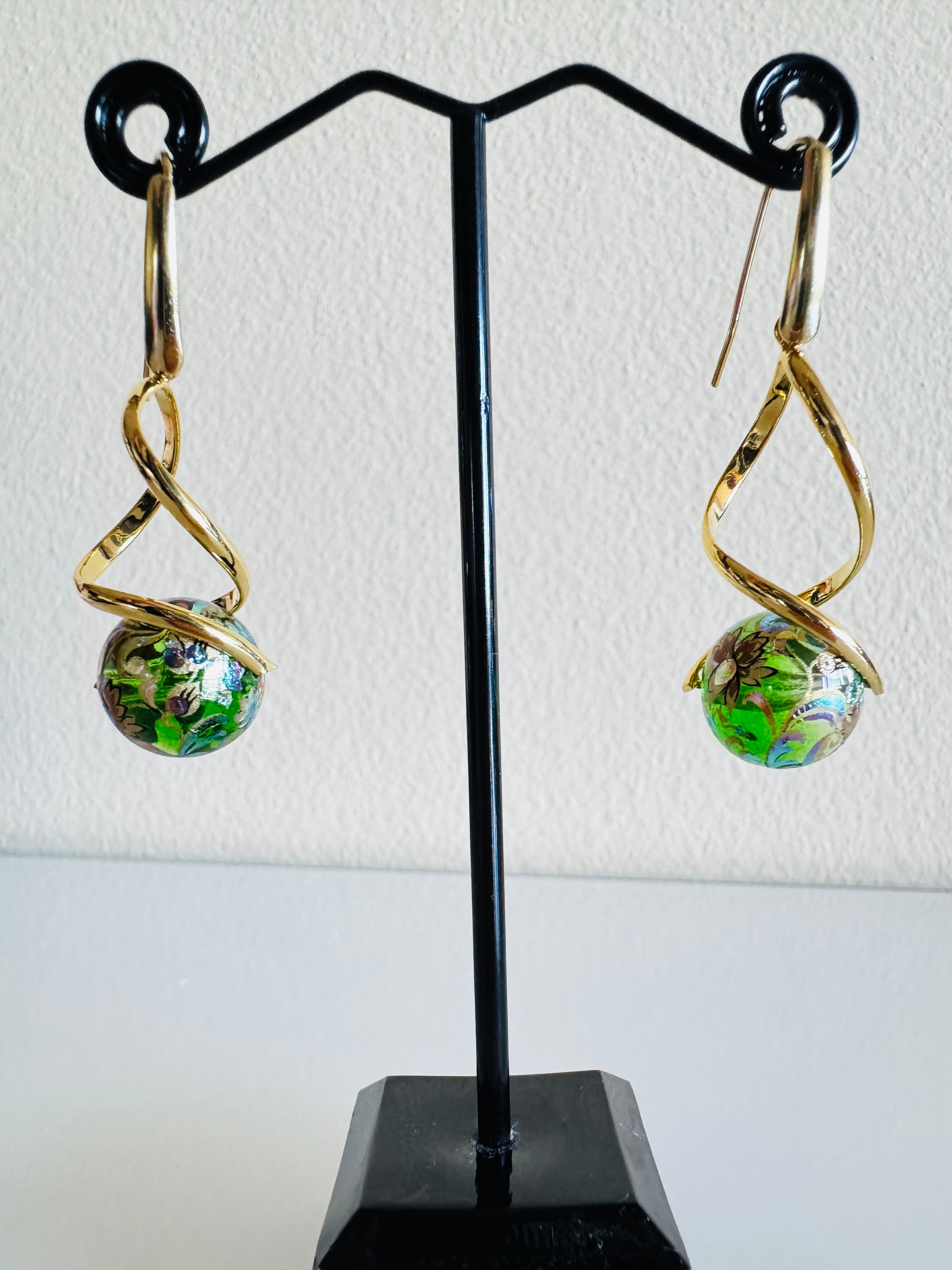 Japanese Tensha Beads Earrings with Surgical Gold Stainless Steel Hooks