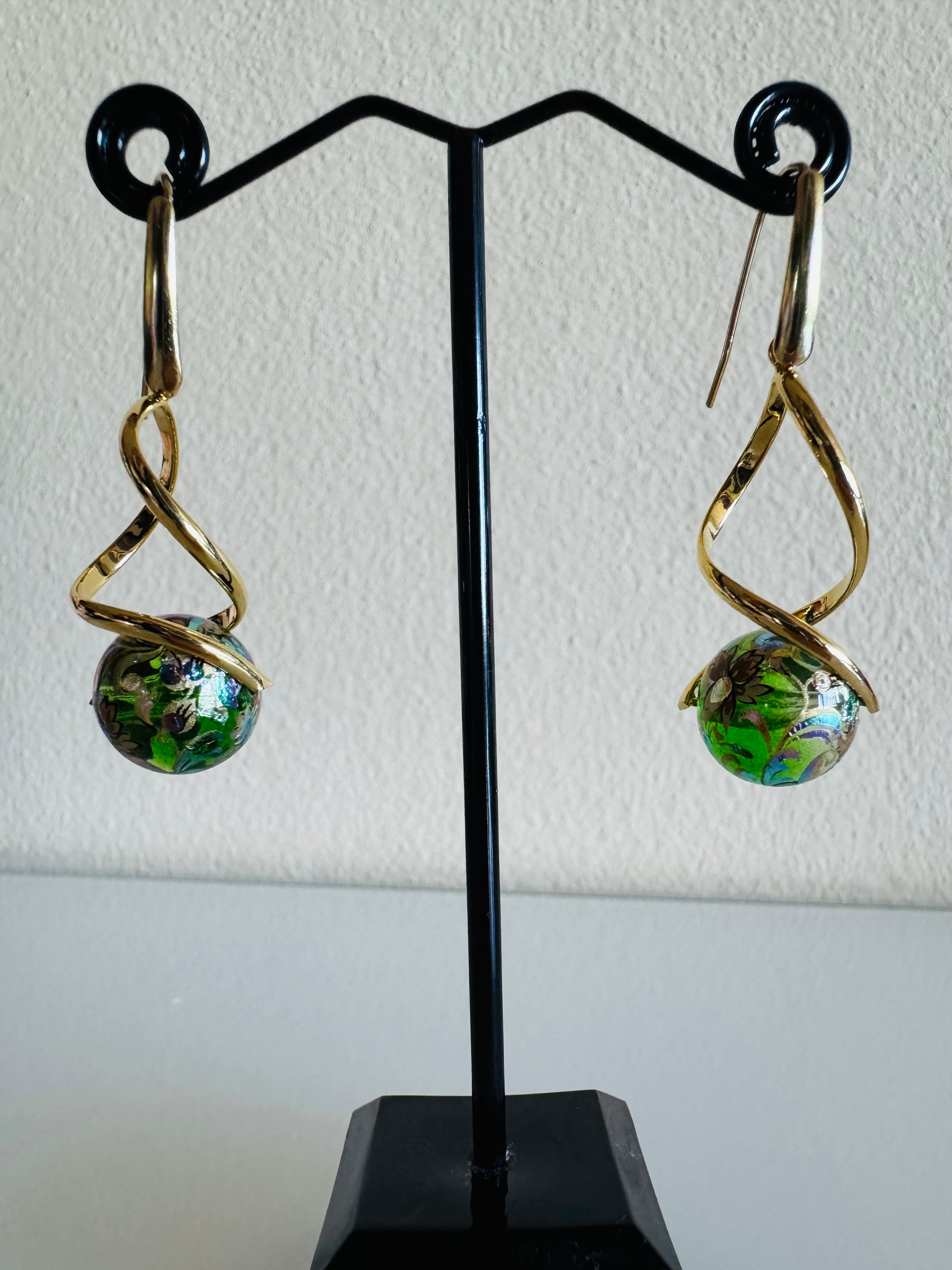 Japanese Tensha Beads Earrings with Surgical Gold Stainless Steel Hooks