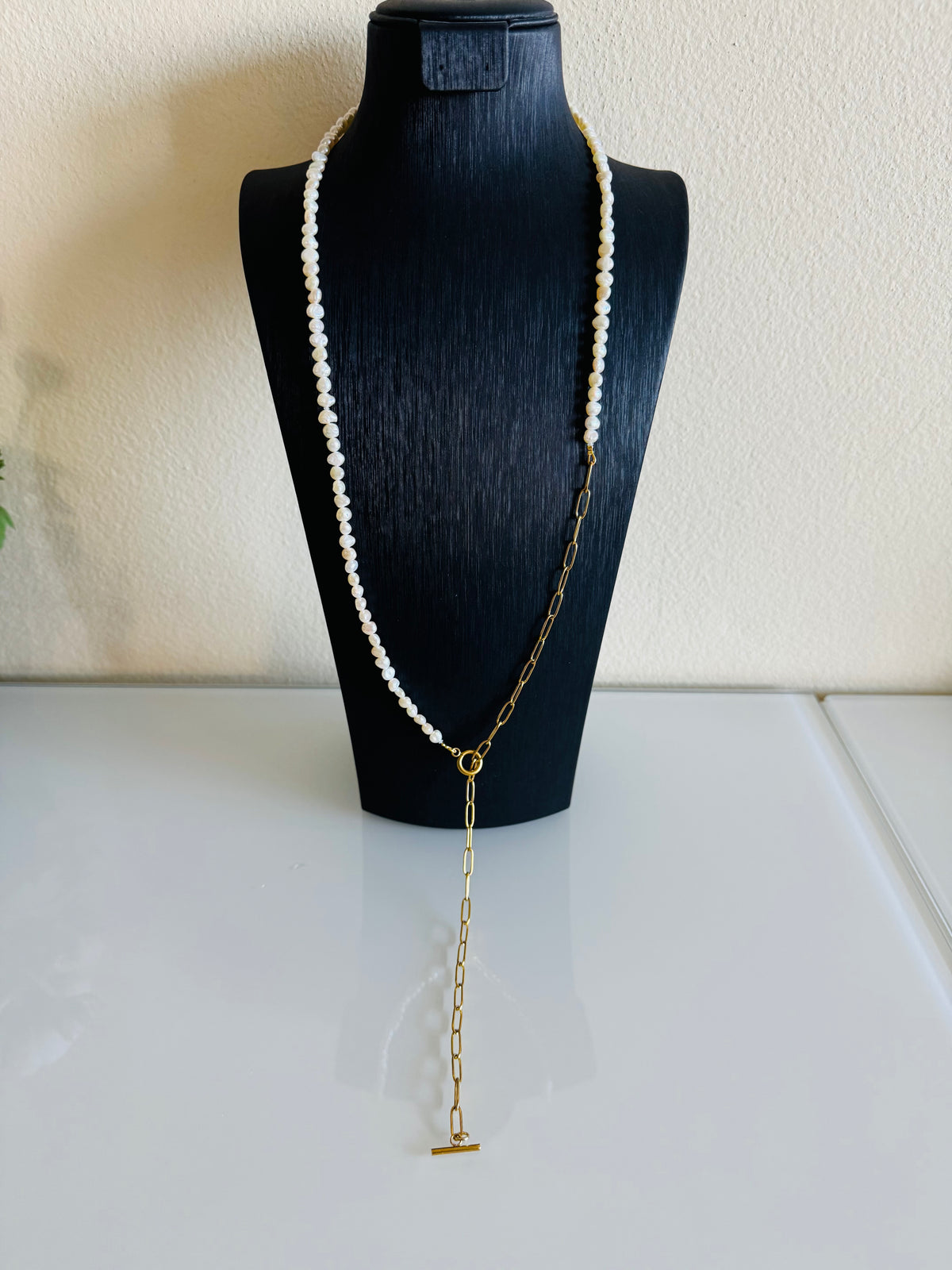 Long Freshwater Pearl Necklace With Surgical Stainless Steel Gold Chain Necklace, 3 Ways wearable Necklace, Handmade Australia, Gift for Her
