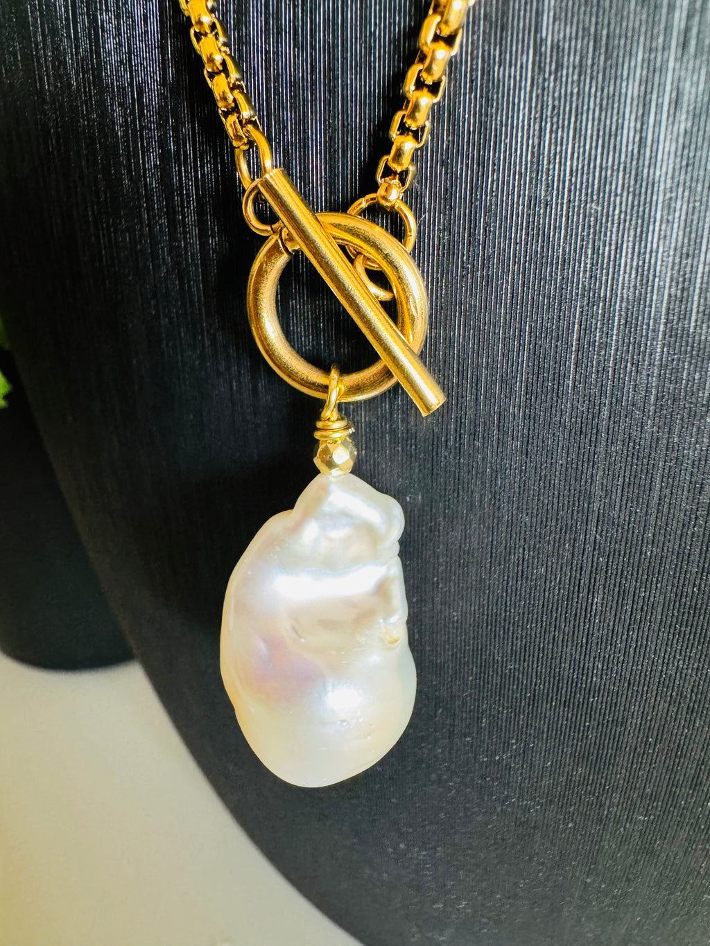 Handmade Freshwater Pearl Dangle Necklace, Gold Surgical Stainless Steel Chain & Toggle, Tarnish Free Waterproof Jewellery, Minimalist