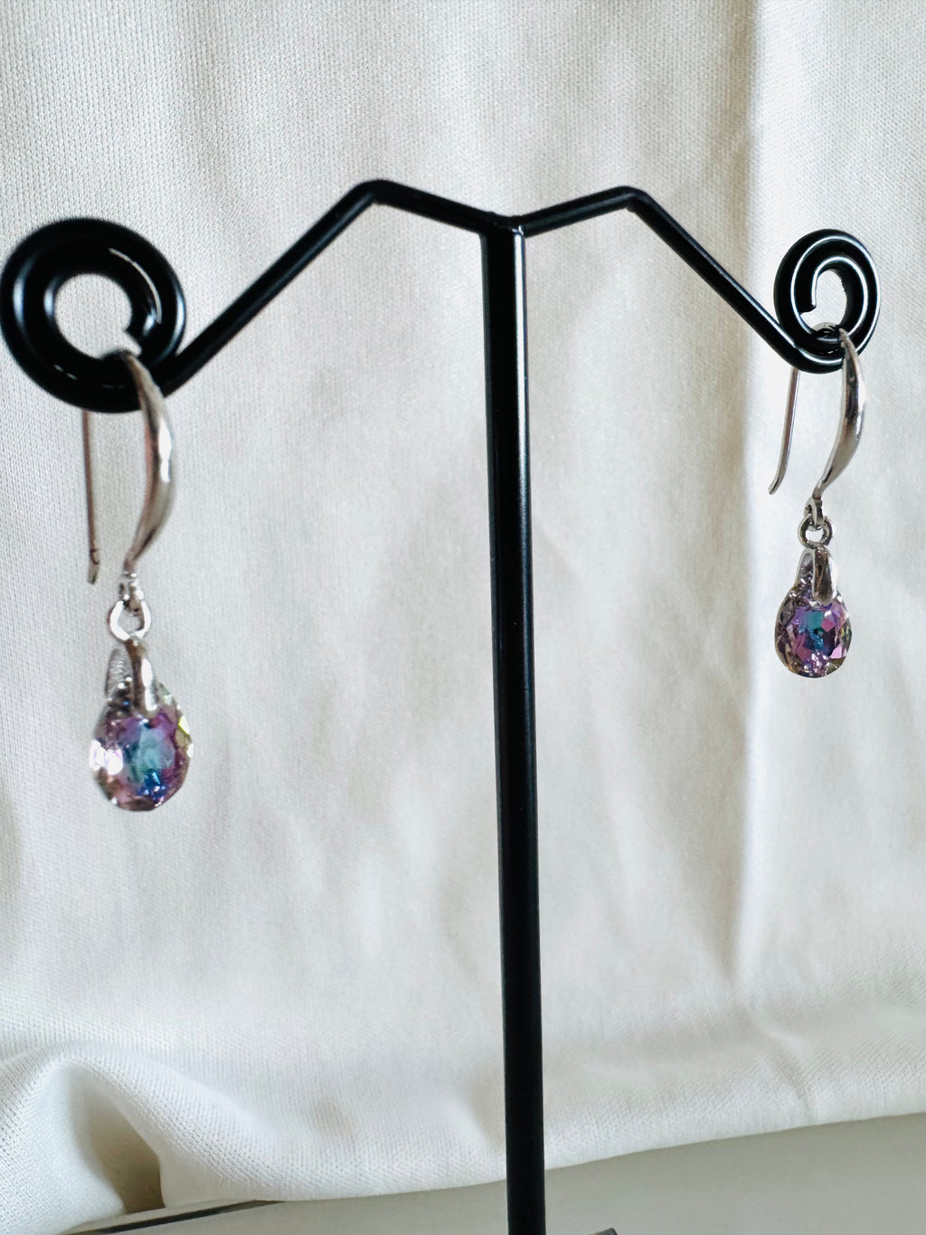 Swarovski Crystal Drop Earrings, Sterling Silver Dangle Earrings, Handmade Australian Jewellery, Pinkish Blue Crystal, Gift for Her