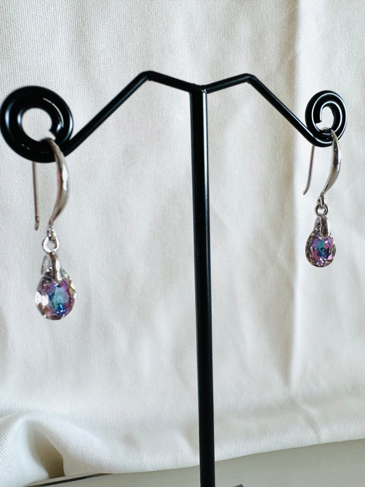 Swarovski Crystal Drop Earrings, Sterling Silver Dangle Earrings, Handmade Australian Jewellery, Pinkish Blue Crystal, Gift for Her