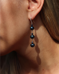 Black Freshwater Off Round Pearl Drop Trilogy Earrings With 925 Silver Hooks, Swarovski Crystals, Dangle Earrings, Anniversary Gift,