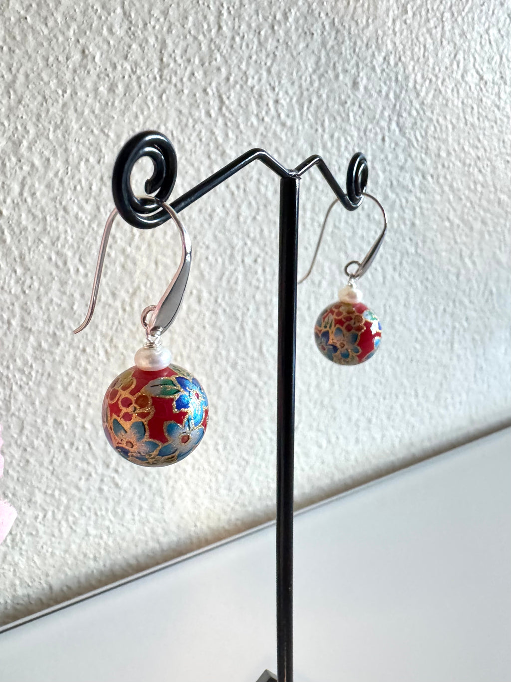 Sterling silver Japanese tensha beads and freshwater pearl earrings