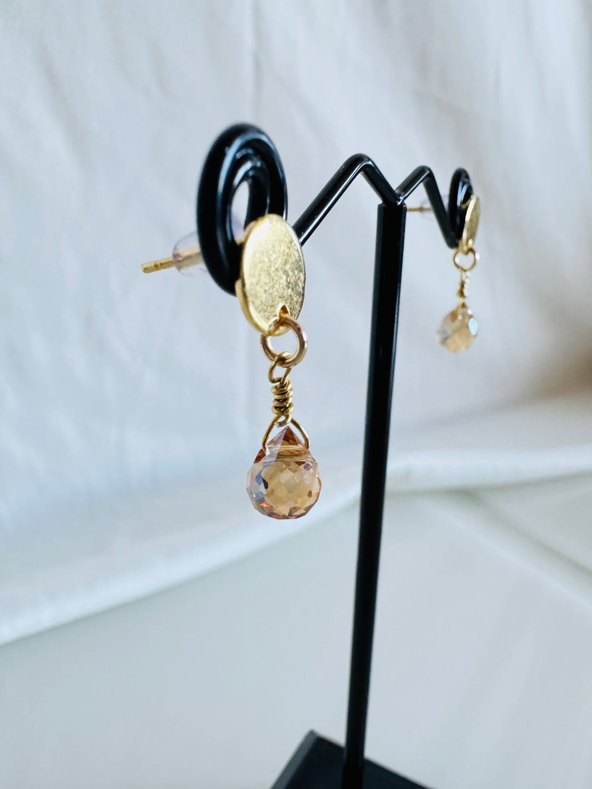 Handmade Golden Crystal Drop Earrings, Surgical Stainless Gold Studs, Lightweight Comfort
