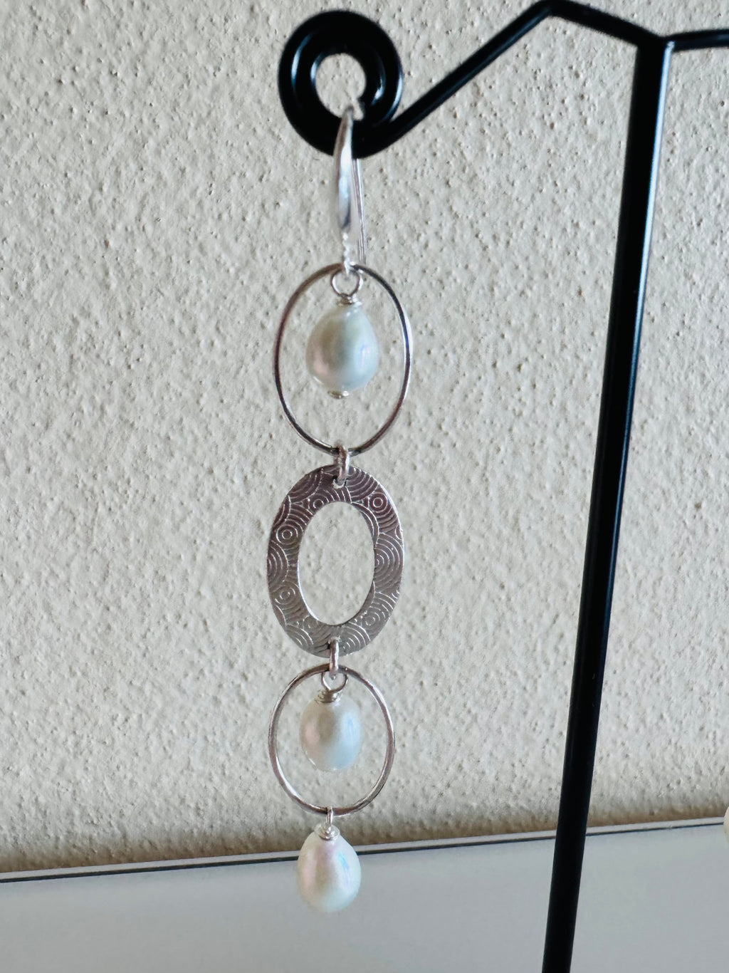 Sterling Silver Freshwater Pearl Trilogy Earrings Long Dangle Statement Earrings Handmade in Australia Gift for Her Anniversary Gift