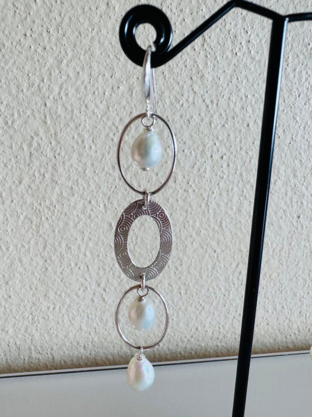 Sterling Silver Freshwater Pearl Trilogy Earrings Long Dangle Statement Earrings Handmade in Australia Gift for Her Anniversary Gift