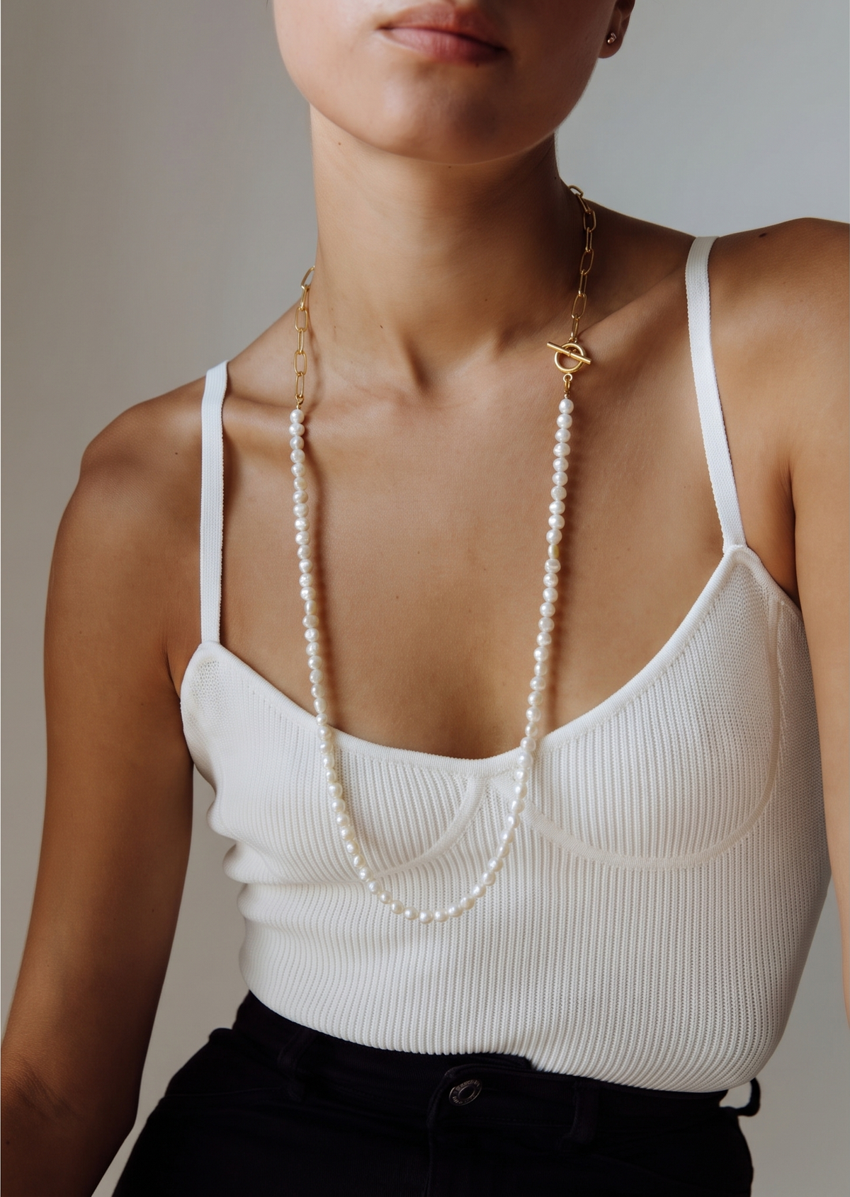 Long Freshwater Pearl Necklace With Surgical Stainless Steel Gold Chain Necklace, 3 Ways wearable Necklace, Handmade Australia, Gift for Her