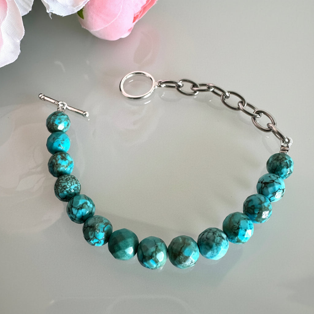 Howlite bracelet with sterling silver OT clasps and stainless chain bracelet