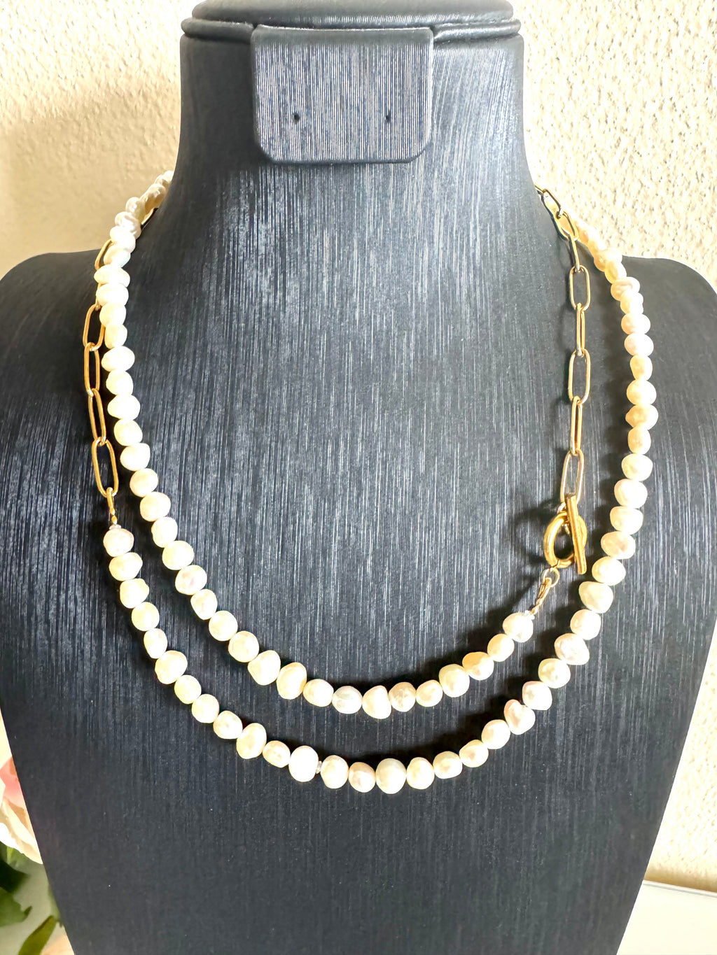 Long Freshwater Pearl Necklace With Surgical Stainless Steel Gold Chain Necklace, 3 Ways wearable Necklace, Handmade Australia, Gift for Her