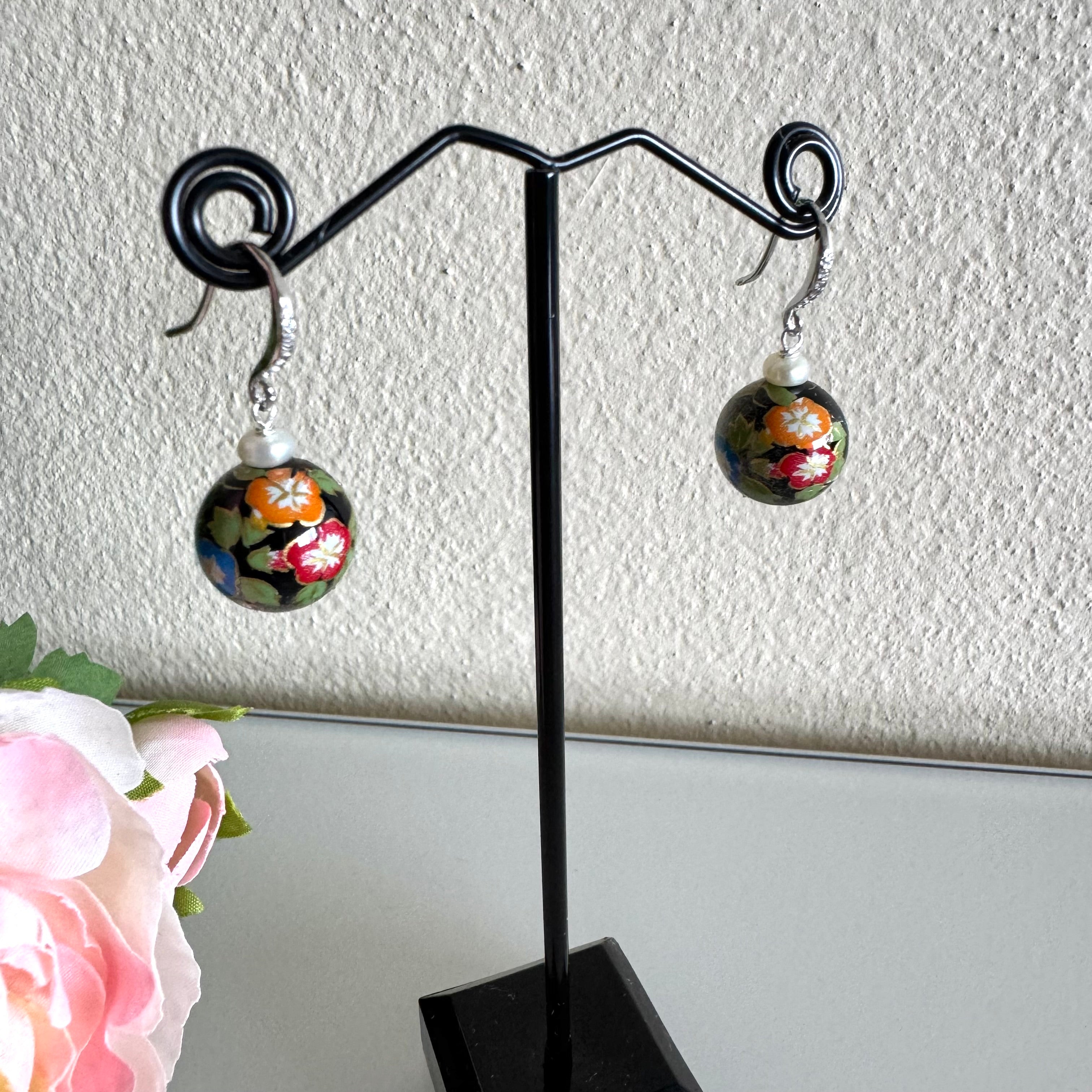 Sterling silver Japanese tensha beads and freshwater pearl earrings