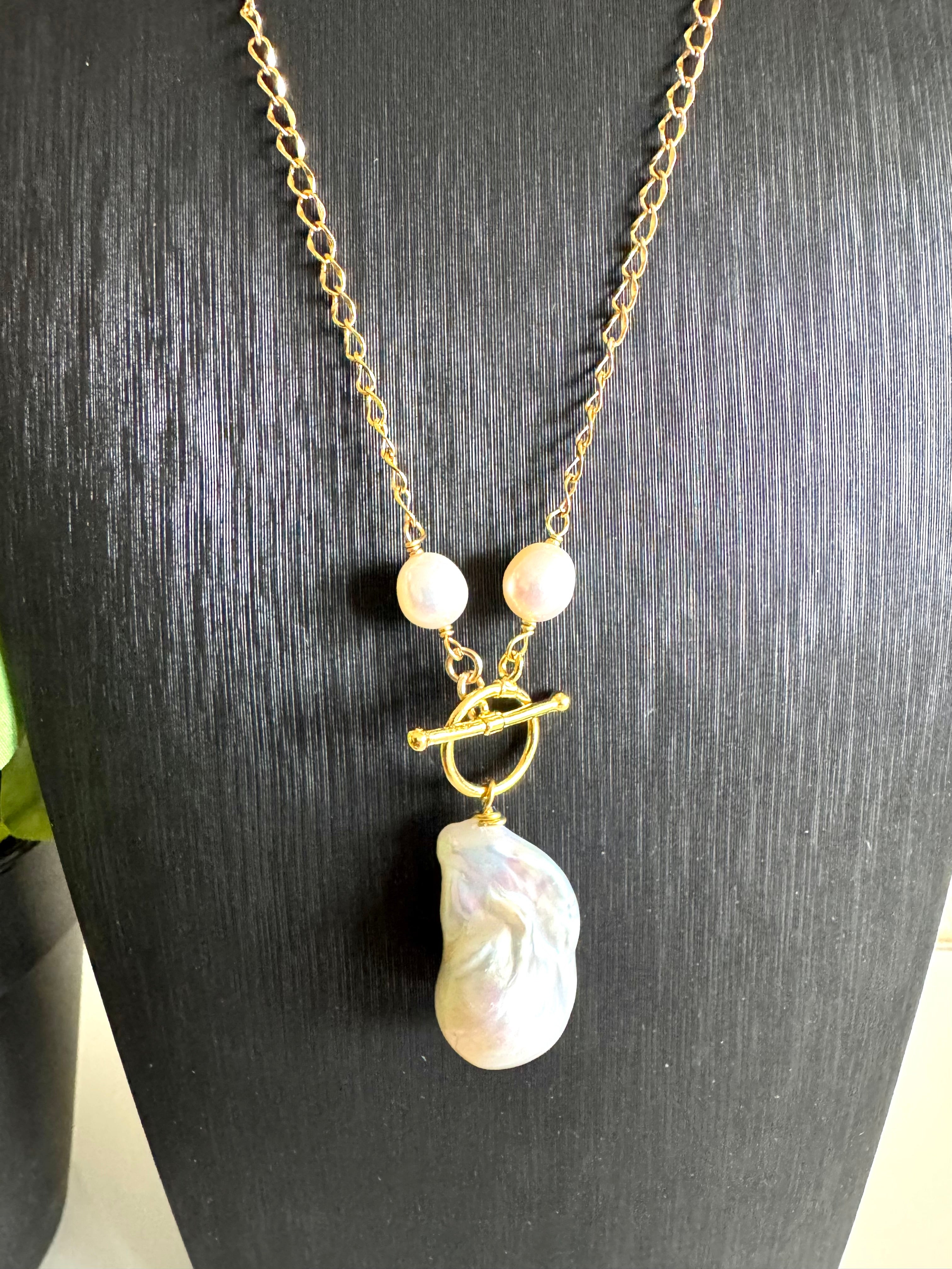 Freshwater baroque pearl necklace with stainless gold chain(Tarnish free & water proof)
