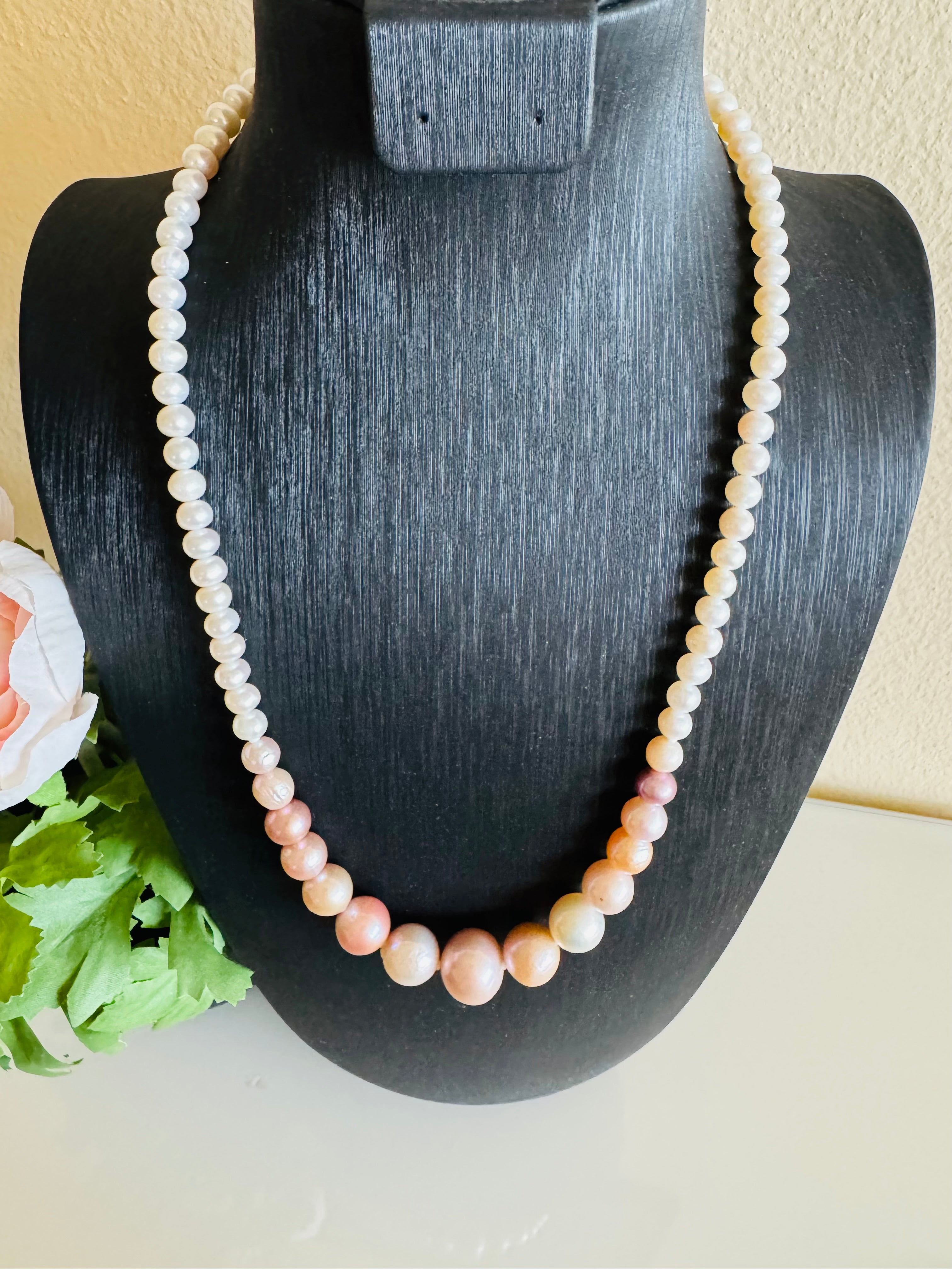 Natural Multiple Pink colours and White Freshwater Pearl Necklace, Surgical Stainless clasps, Handmade Australia