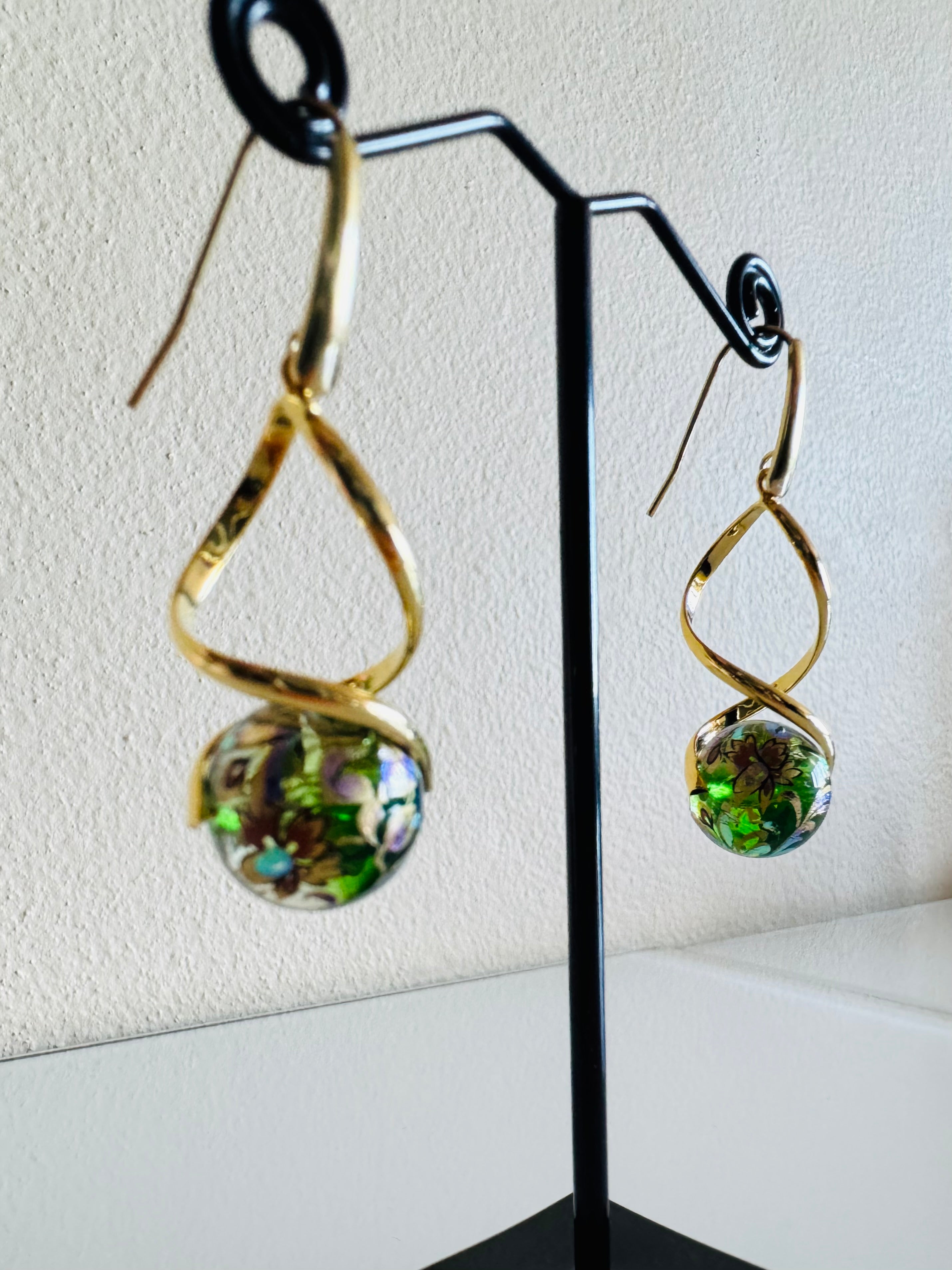 Japanese Tensha Beads Earrings with Surgical Gold Stainless Steel Hooks