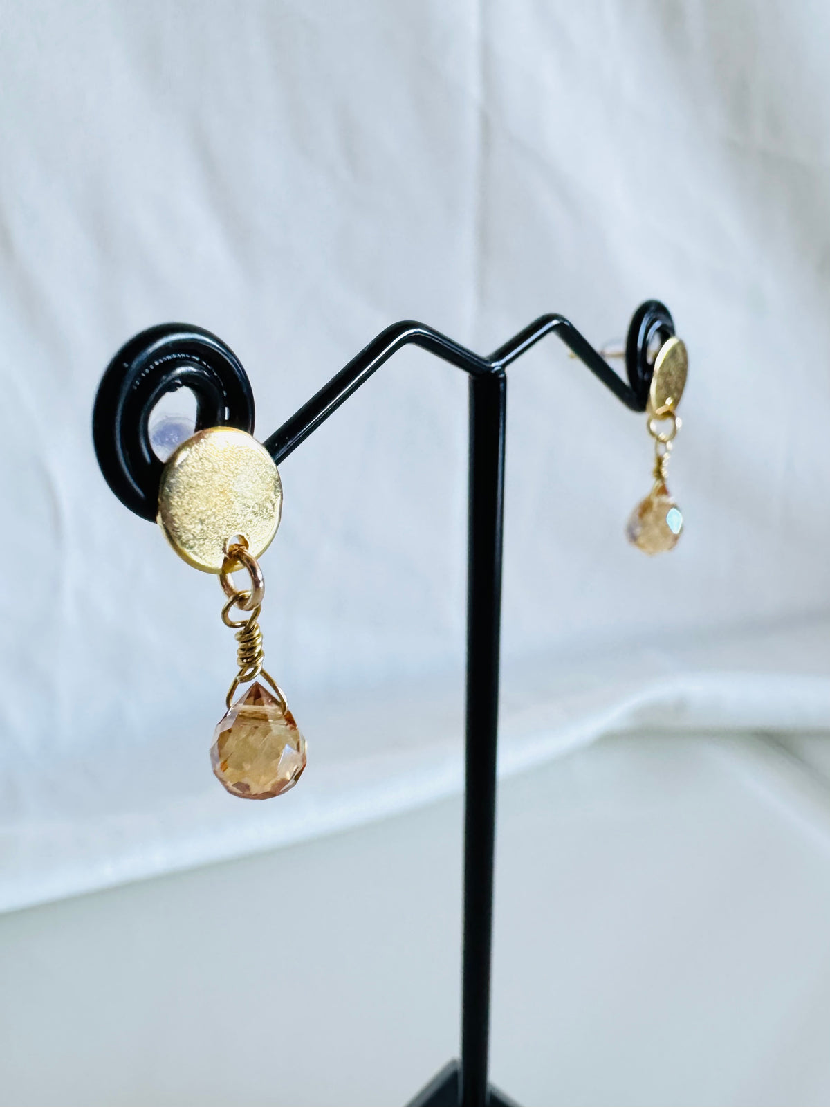 Handmade Golden Crystal Drop Earrings, Surgical Stainless Gold Studs, Lightweight Comfort