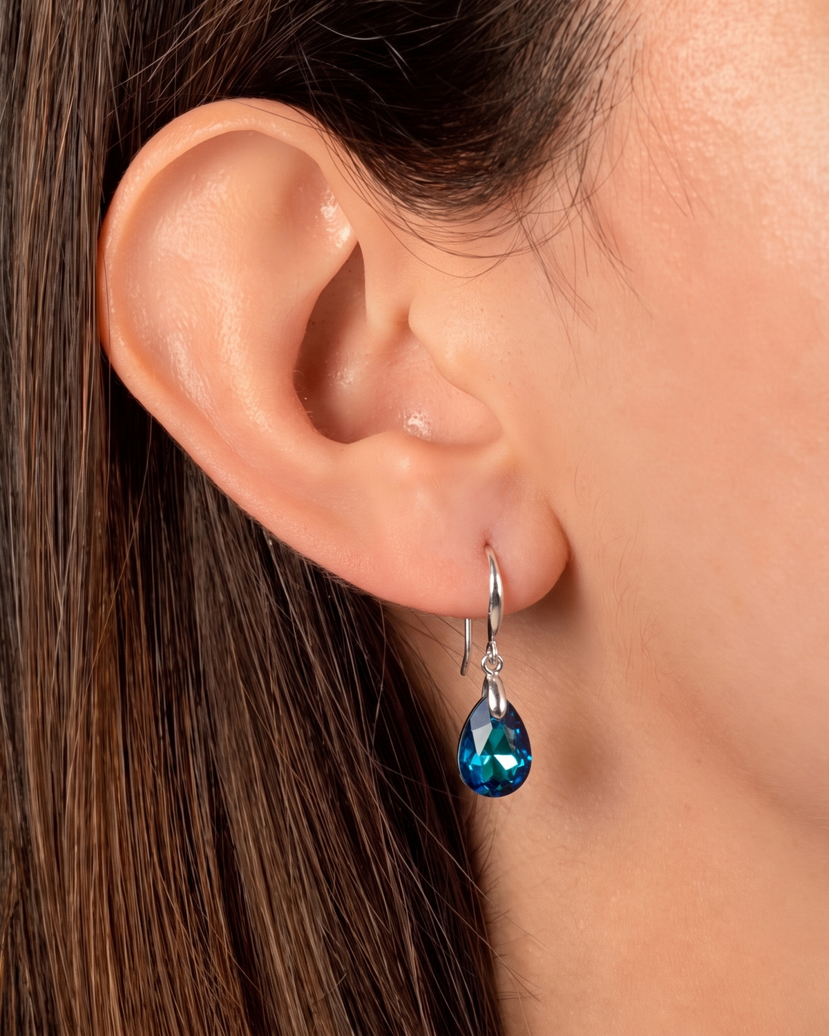 Swarovski Crystal Drop Earrings, Sterling Silver Dangle Earrings, Handmade Australian Jewellery, Pinkish Blue Crystal, Gift for Her