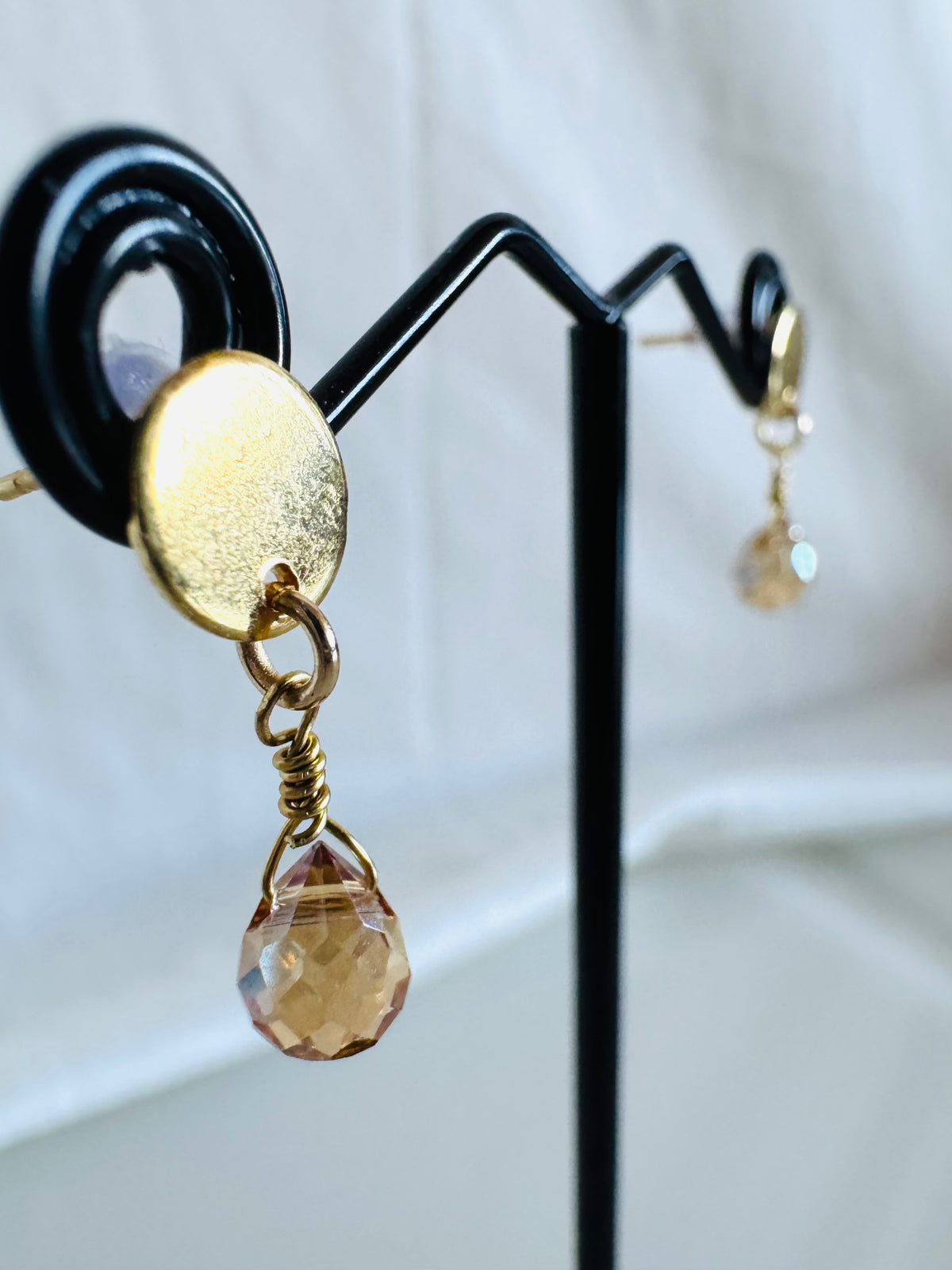 Handmade Golden Crystal Drop Earrings, Surgical Stainless Gold Studs, Lightweight Comfort