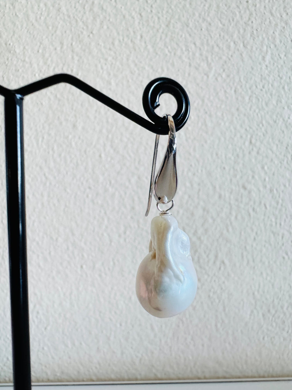 925 Sterling Silver Rhodium Plated Freshwater Pearl Drop Earrings, Large Baroque Dangle, Elegant Bridal Jewellery, Anniversary Gift