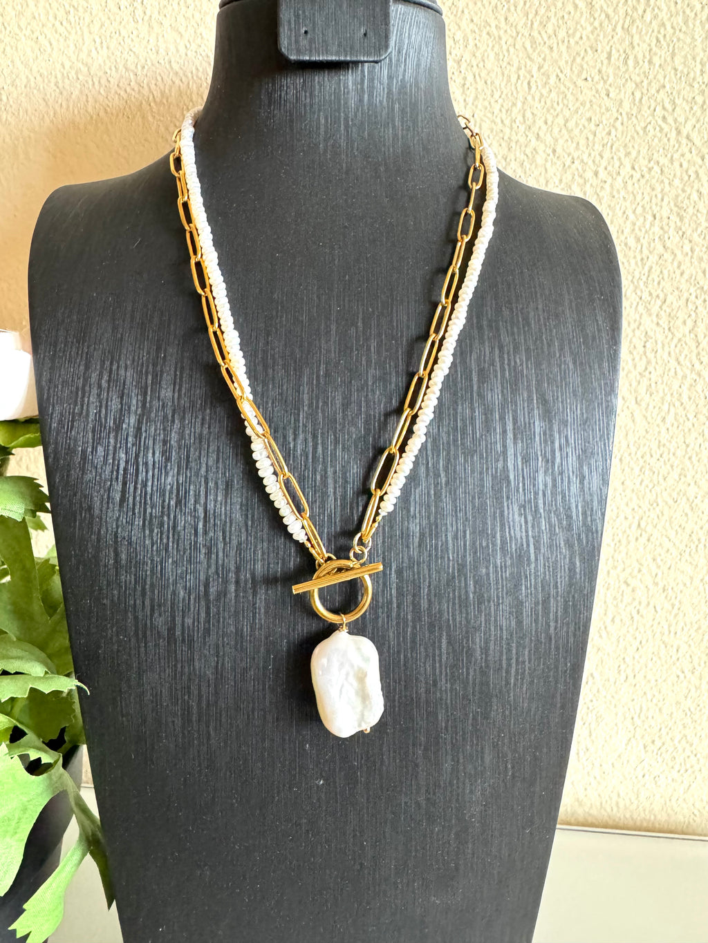 Large Rectangular Baroque Pearl Pendant Necklace, Surgical Stainless Gold Toggle Clasp and Chain, Freshwater Mini Pearls, Handmade Sydney