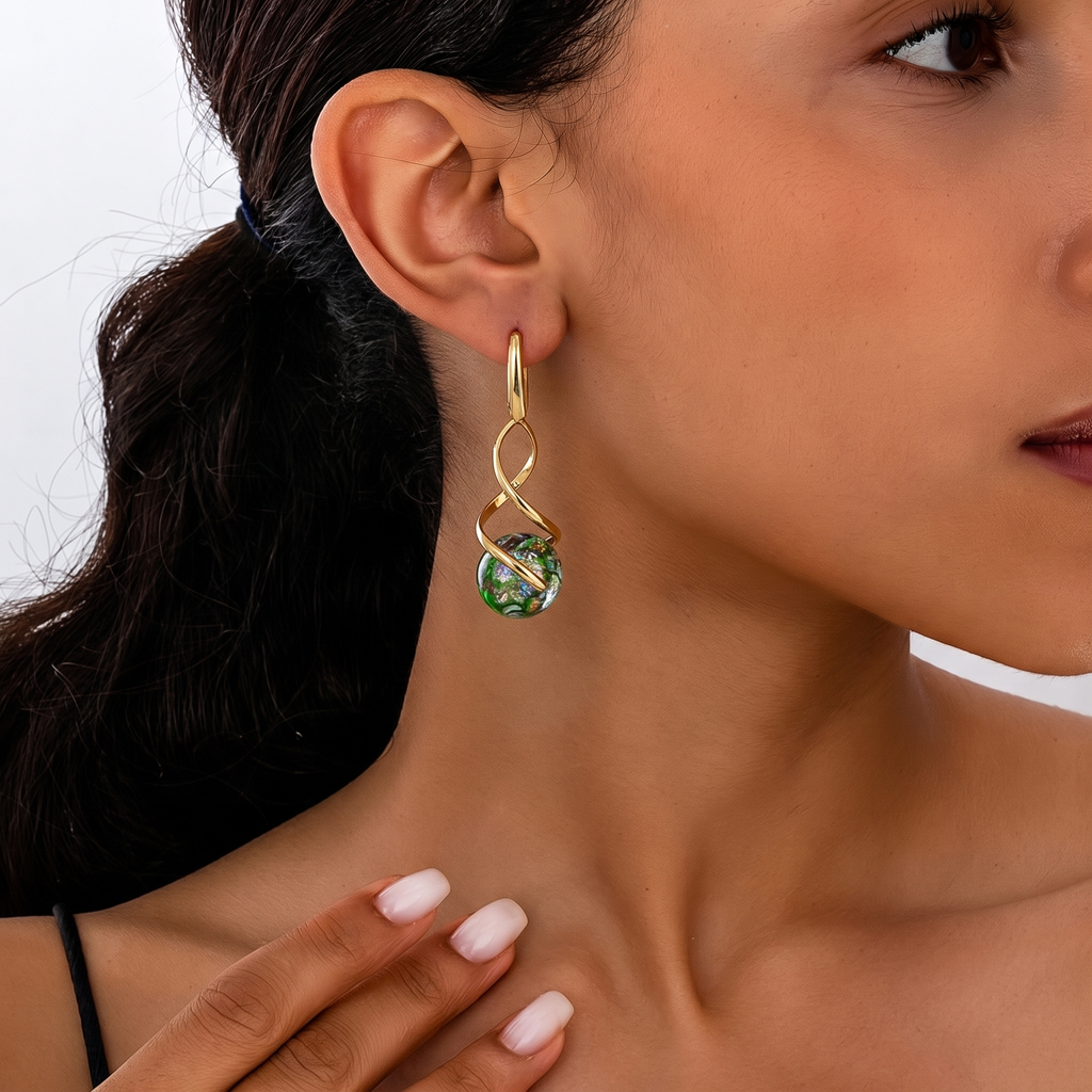 Japanese Tensha Beads Earrings with Surgical Gold Stainless Steel Hooks