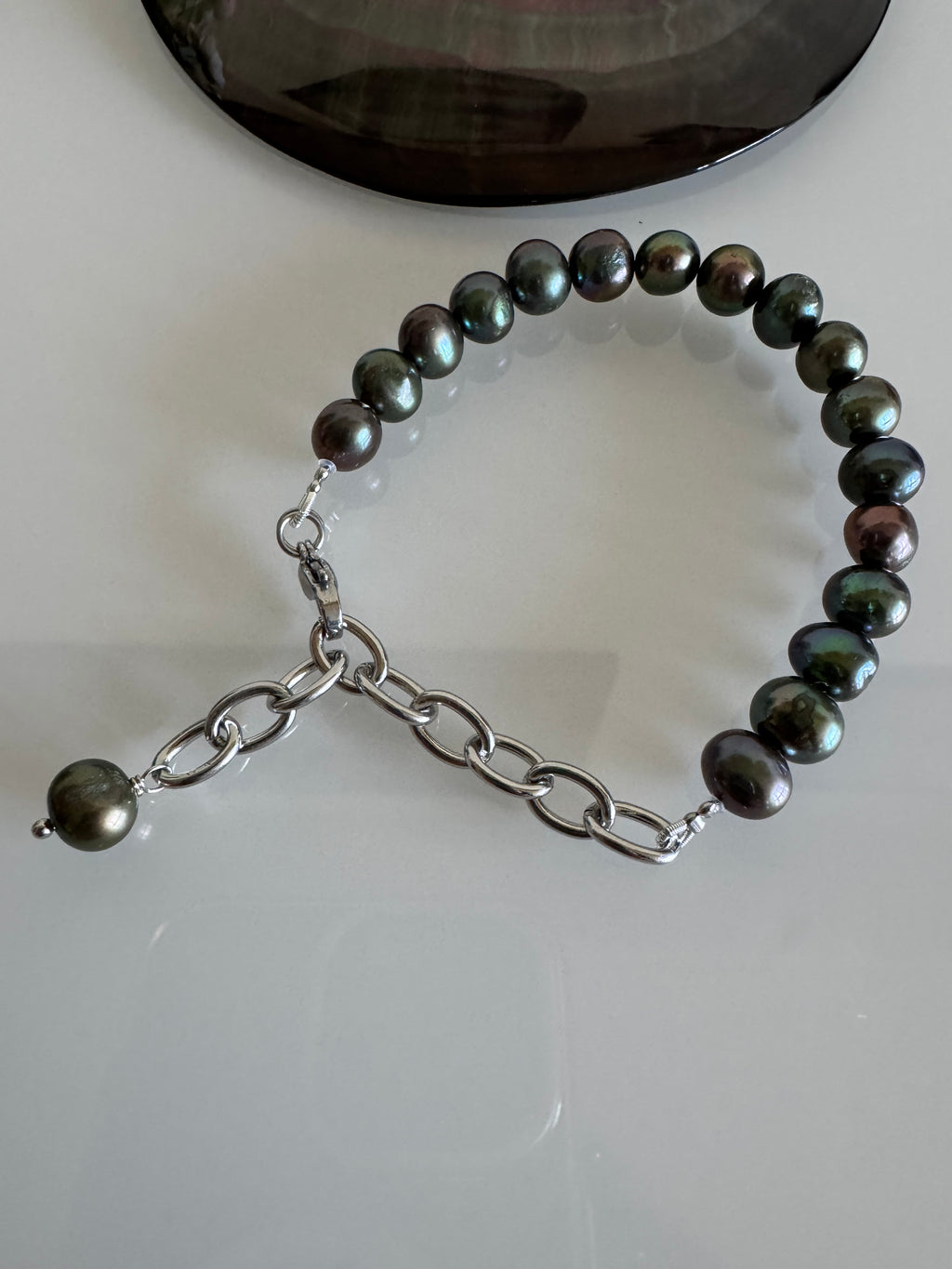 Freshwater Black Pearl Bracelet With Surgical Stainless Chains
