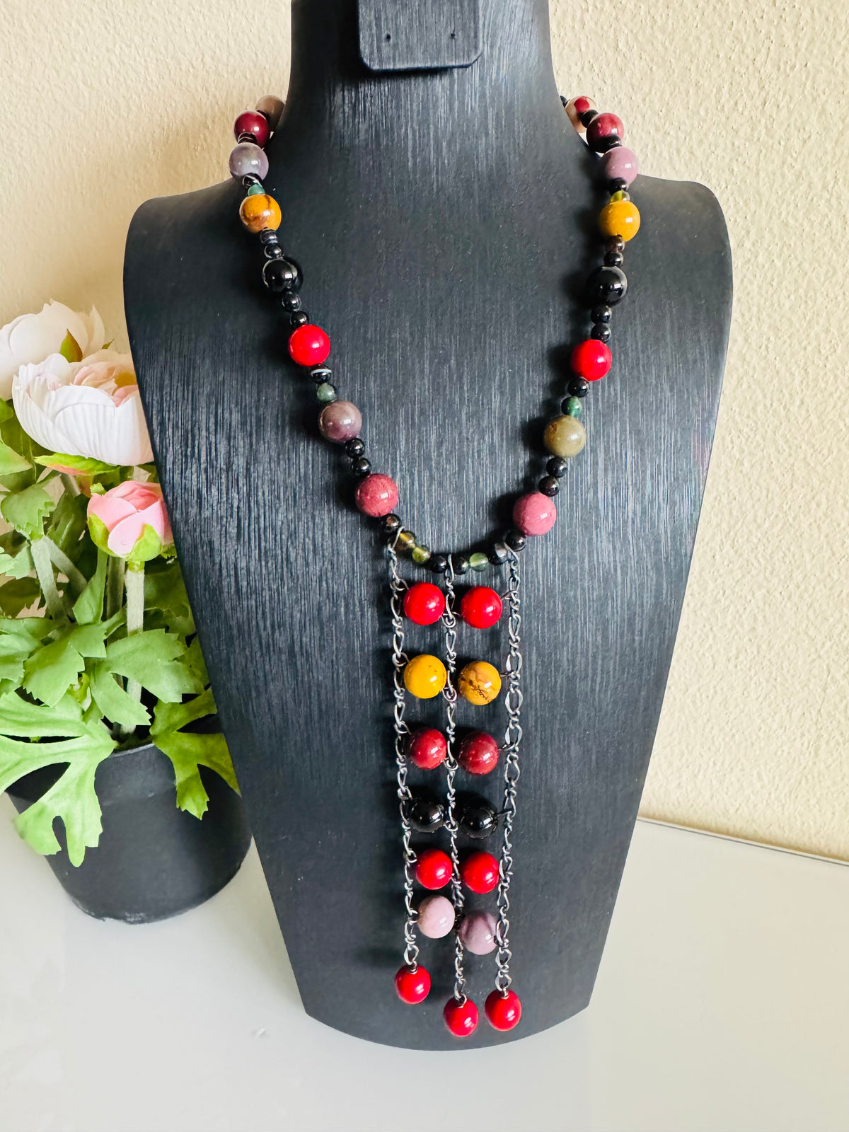 Mookaite Jasper and Red Shell Pearl Necklace, Surgical Stainless Steel Clasp, Tarnish Resistant Brass Chain, Gift for Her, Handmade Sydney
