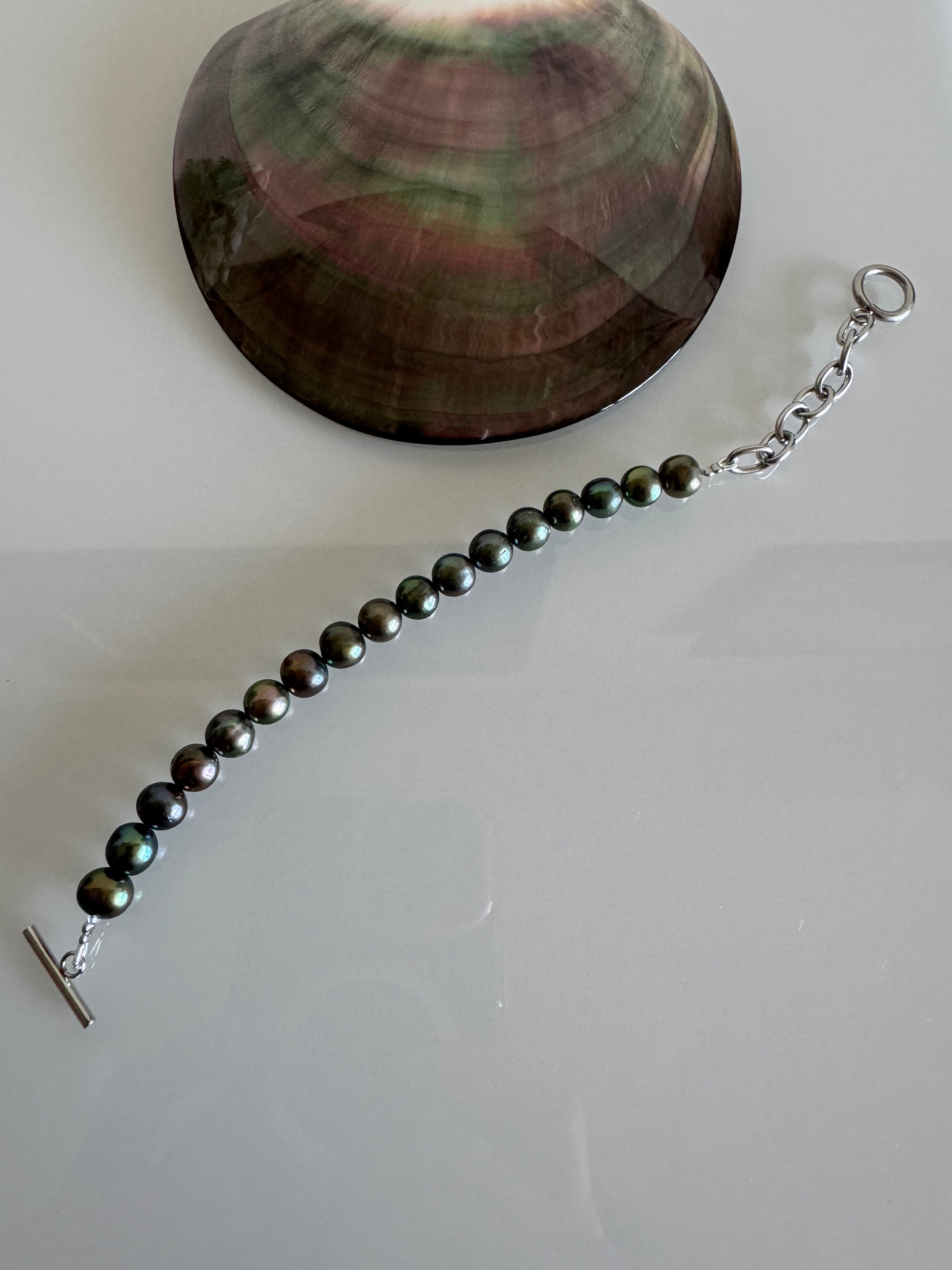 Freshwater Black Pearl Bracelet With Surgical Stainless Chains