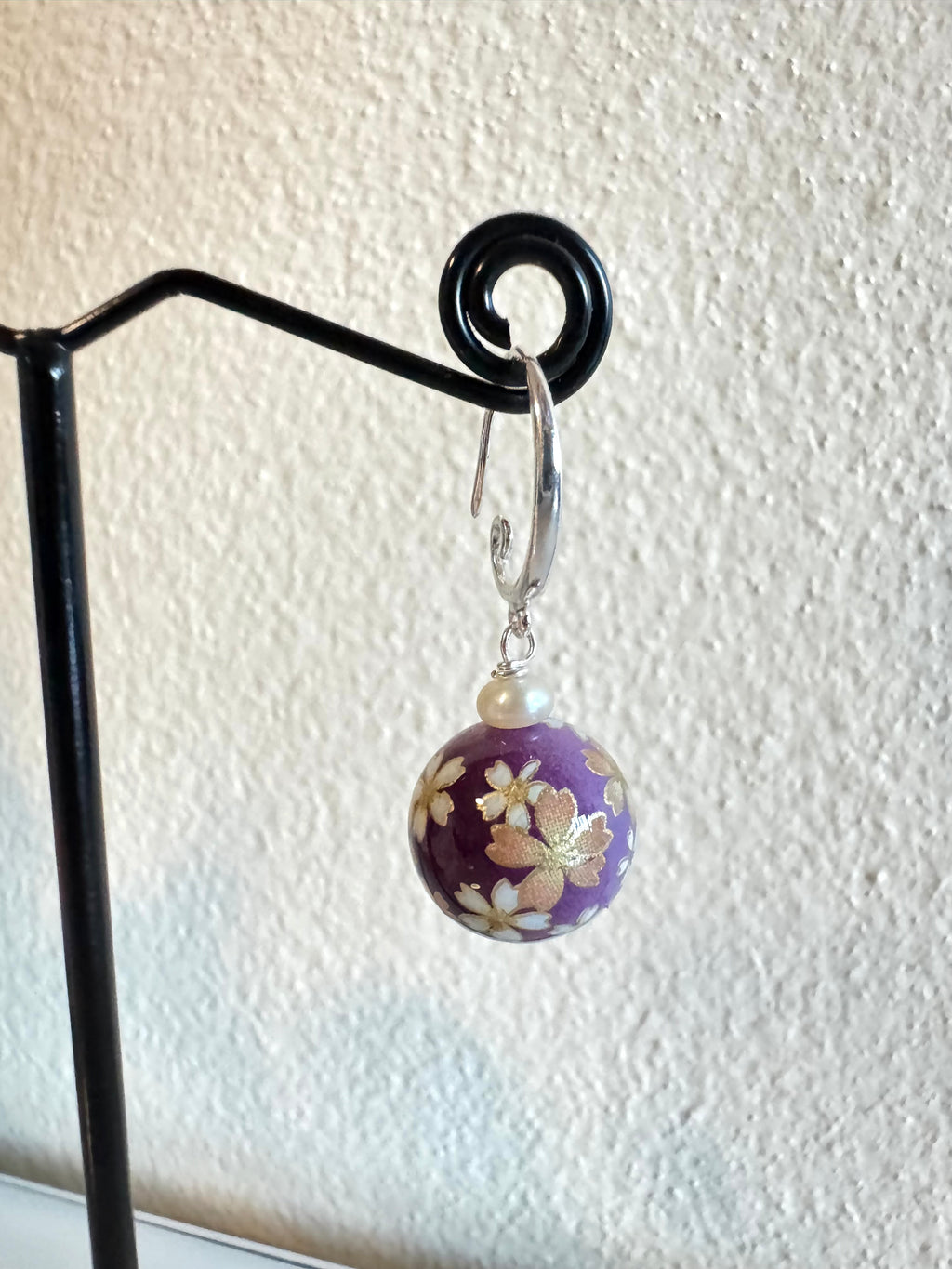Sterling silver Japanese tensha beads and freshwater pearl earrings
